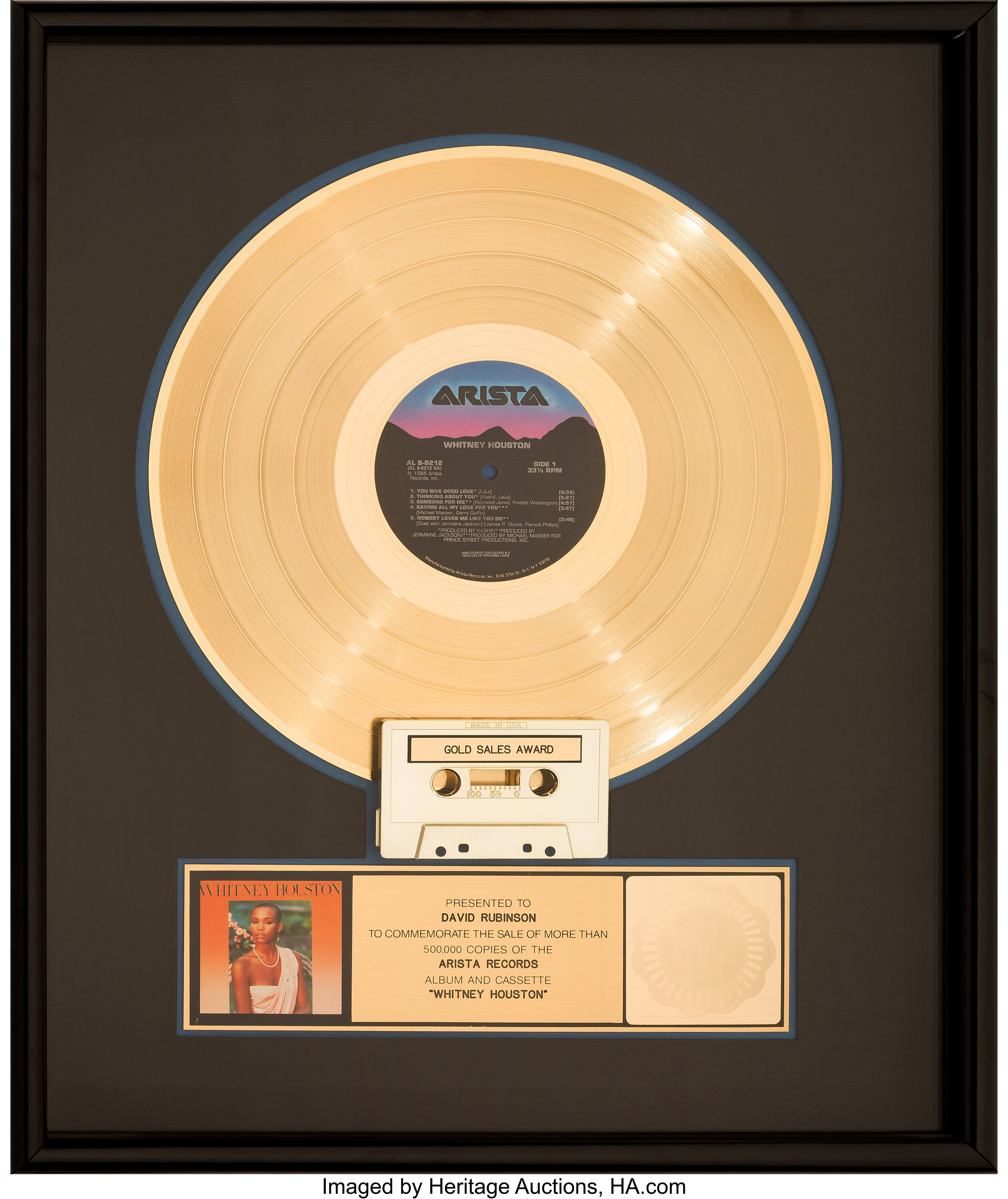 Whitney Houston Riaa Gold Record Sales Award Arista Al 8 12 Lot 364 Heritage Auctions