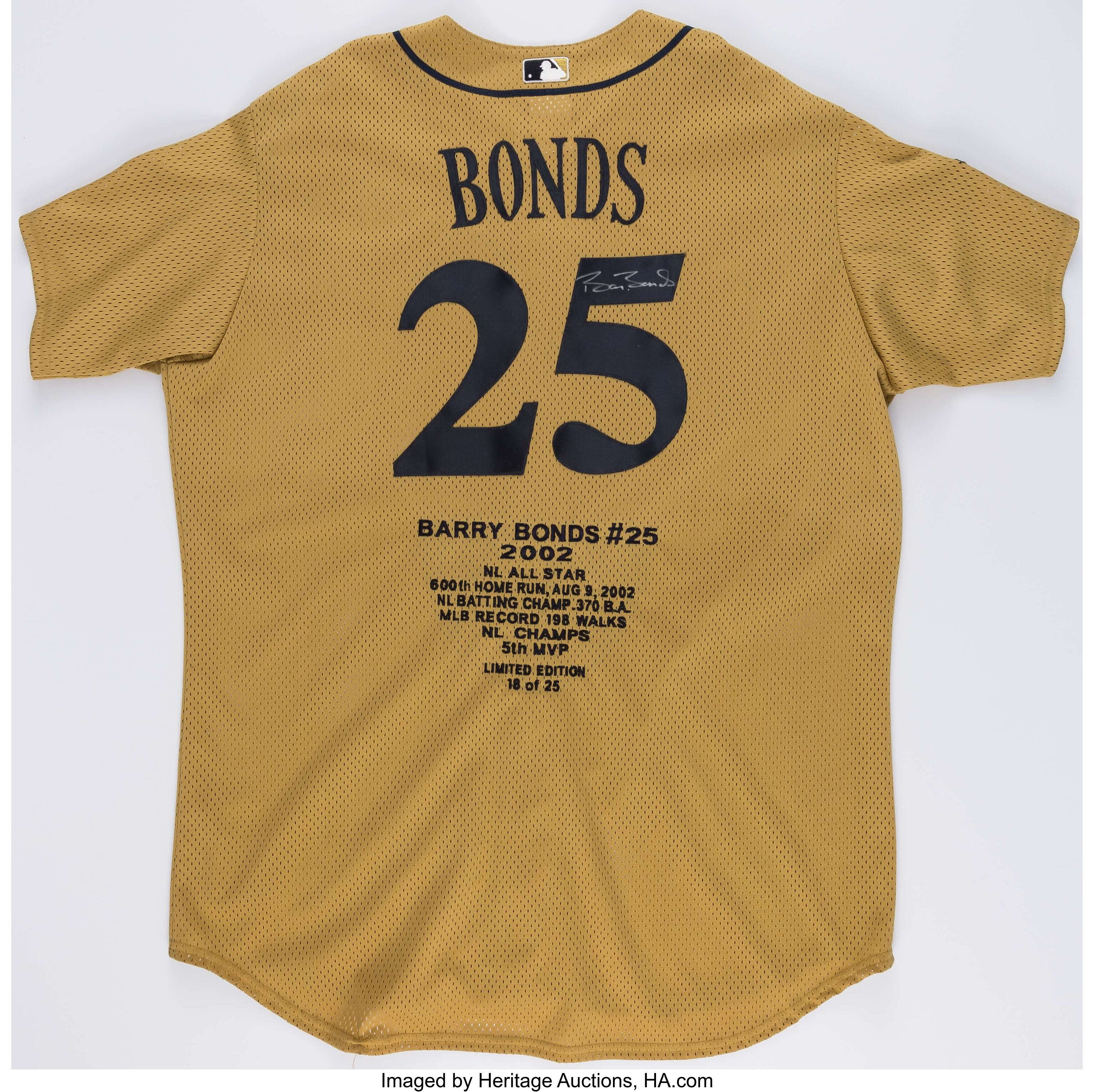 2002 Barry Bonds Signed All-Star Game Stat Jersey..  Autographs, Lot  #44205