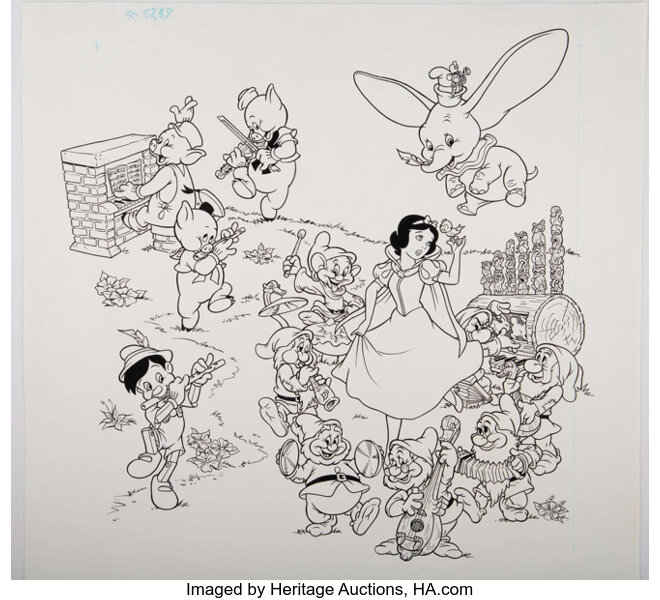 all disney characters together drawing