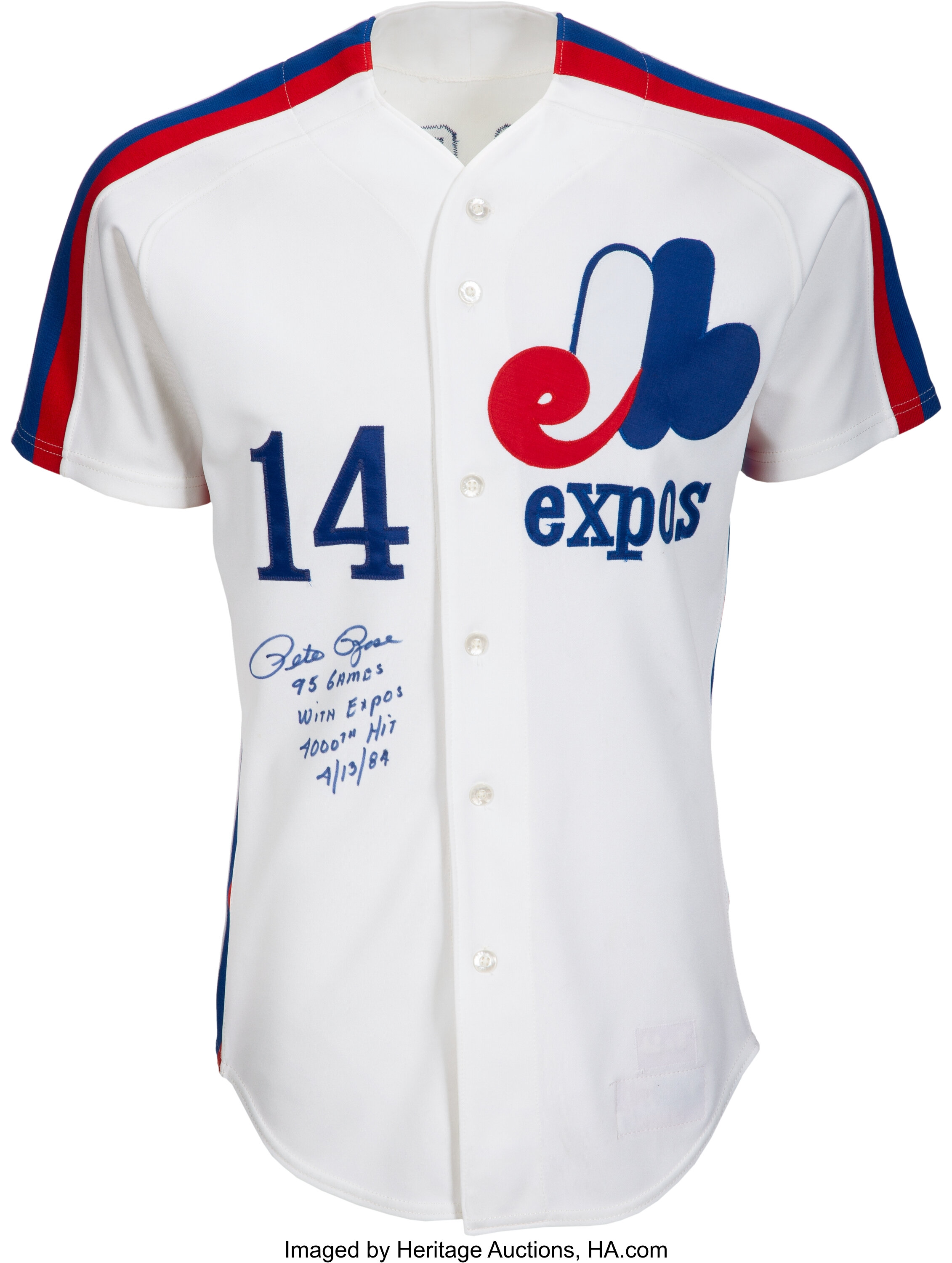 1984 Pete Rose Game Worn Signed Montreal Expos Jersey.  Baseball, Lot  #52674