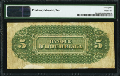 Montreal, PQ- Banque D'Hochelaga: $5 Jan. 2, 1874 Ch. # 360-10-06