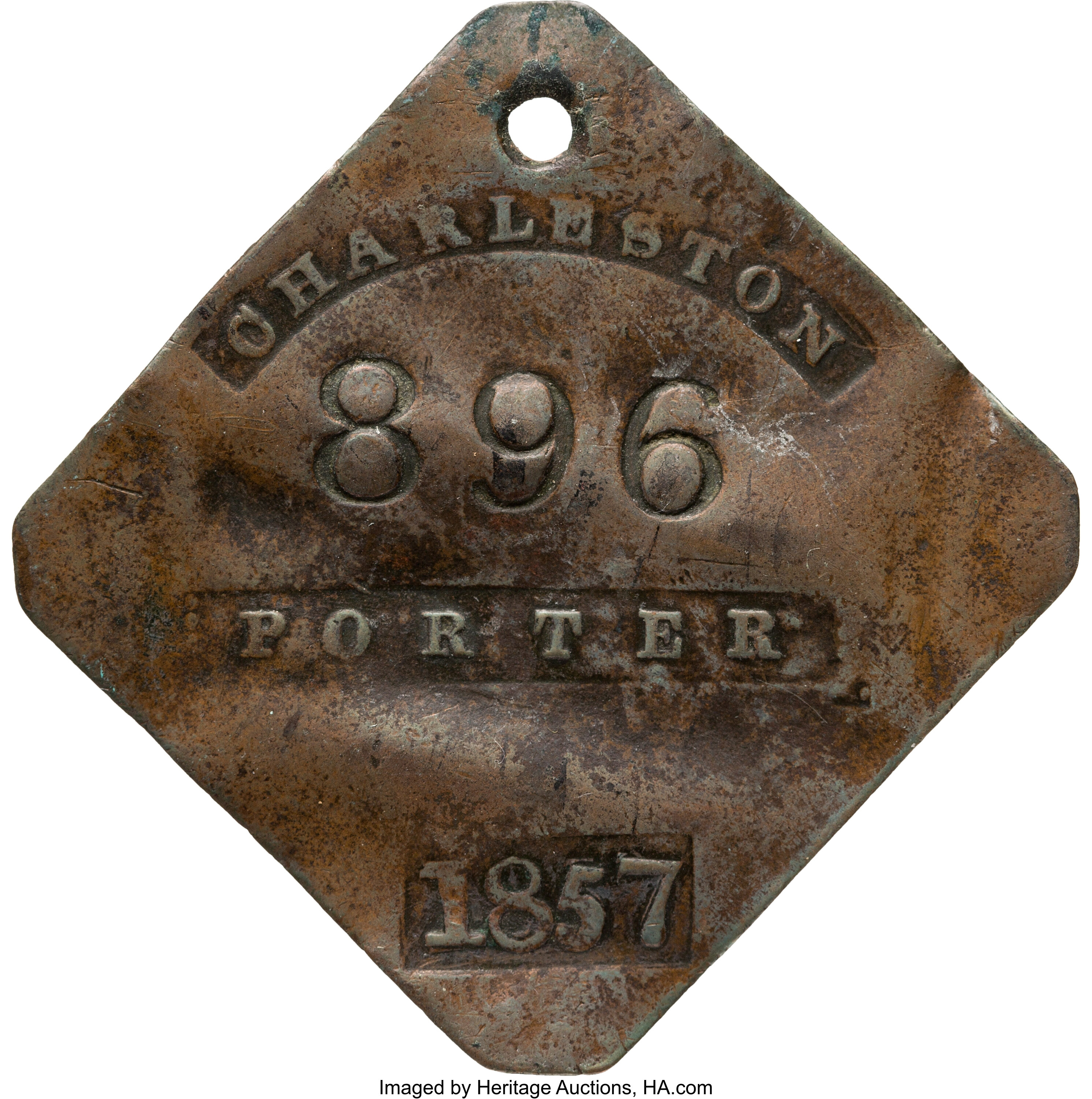 1857 Charleston PORTER Slave Hire Tag Number 896.... Miscellaneous ...