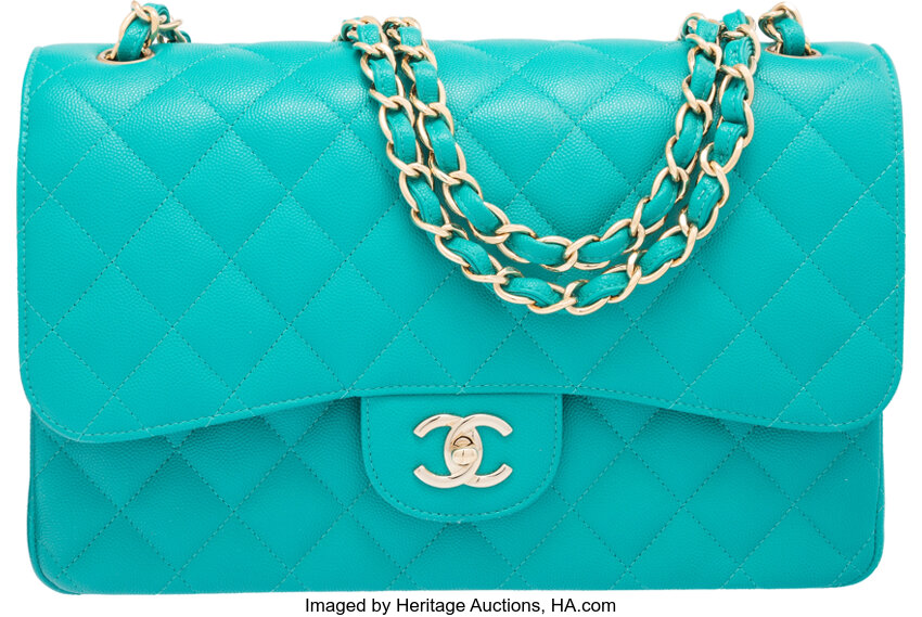 Chanel Turquoise Quilted Caviar Leather Jumbo Classic Double Flap, Lot  #58080