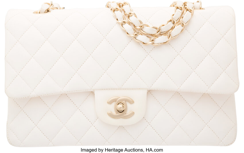 White Quilted Lambskin Classic Double Flap Medium