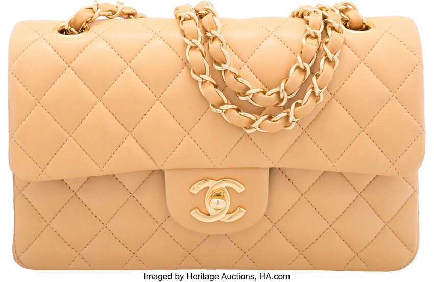 Chanel Beige Quilted Lambskin CC Medium 19 Flap Bag Gold And