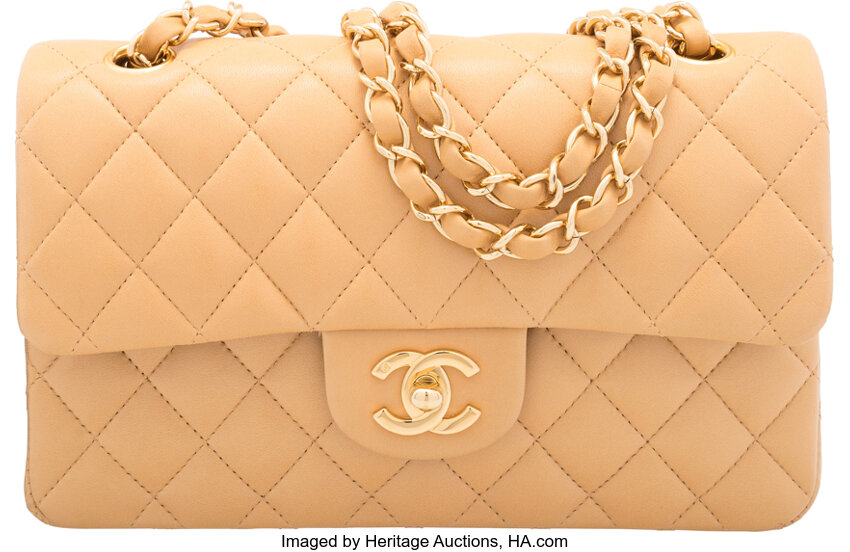 Chanel Small Classic Double Flap Beige Lambskin Silver Hardware