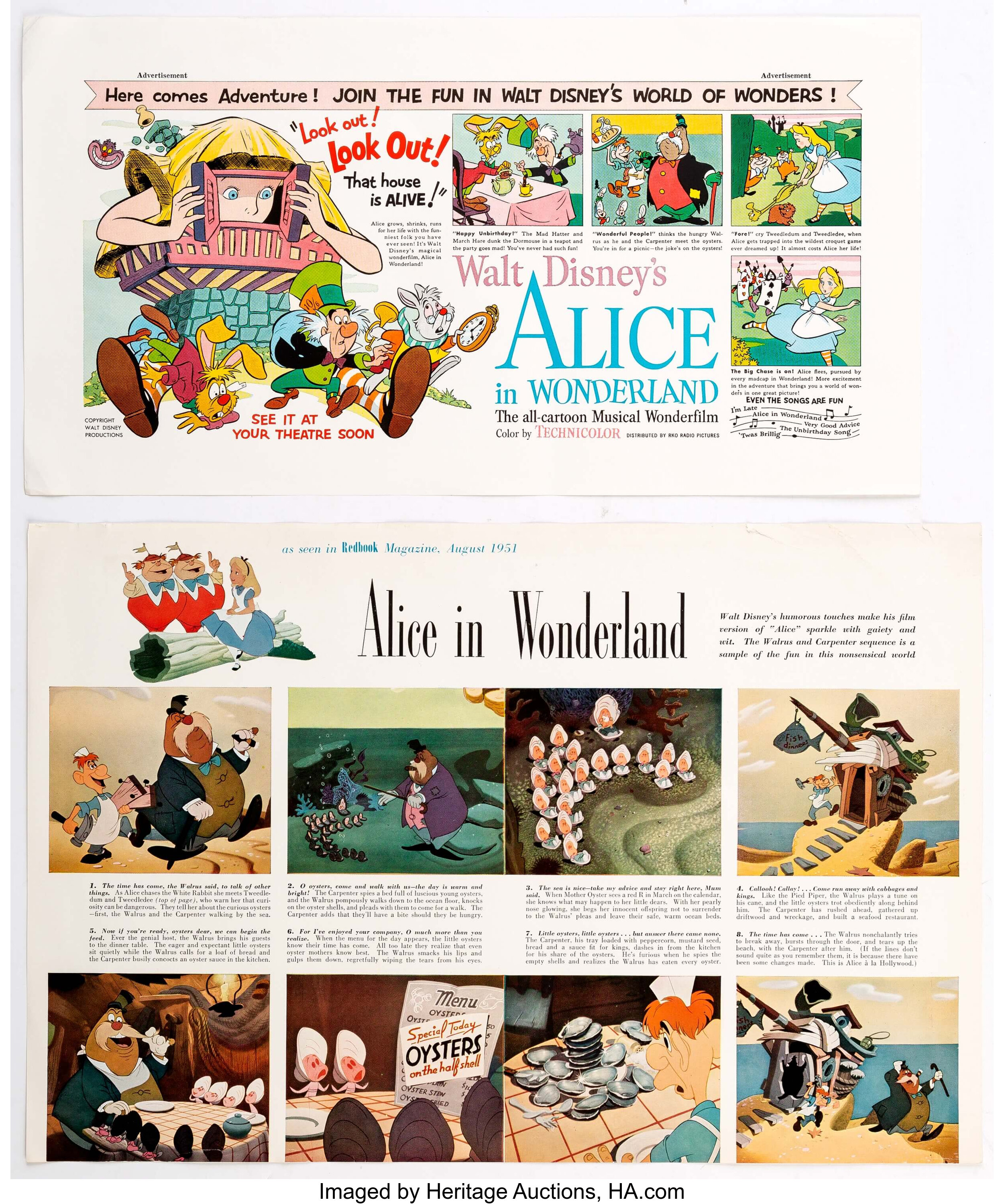 Alice In Wonderland Promotional Prints Group Of 2 Walt Disney Lot 14831 Heritage Auctions