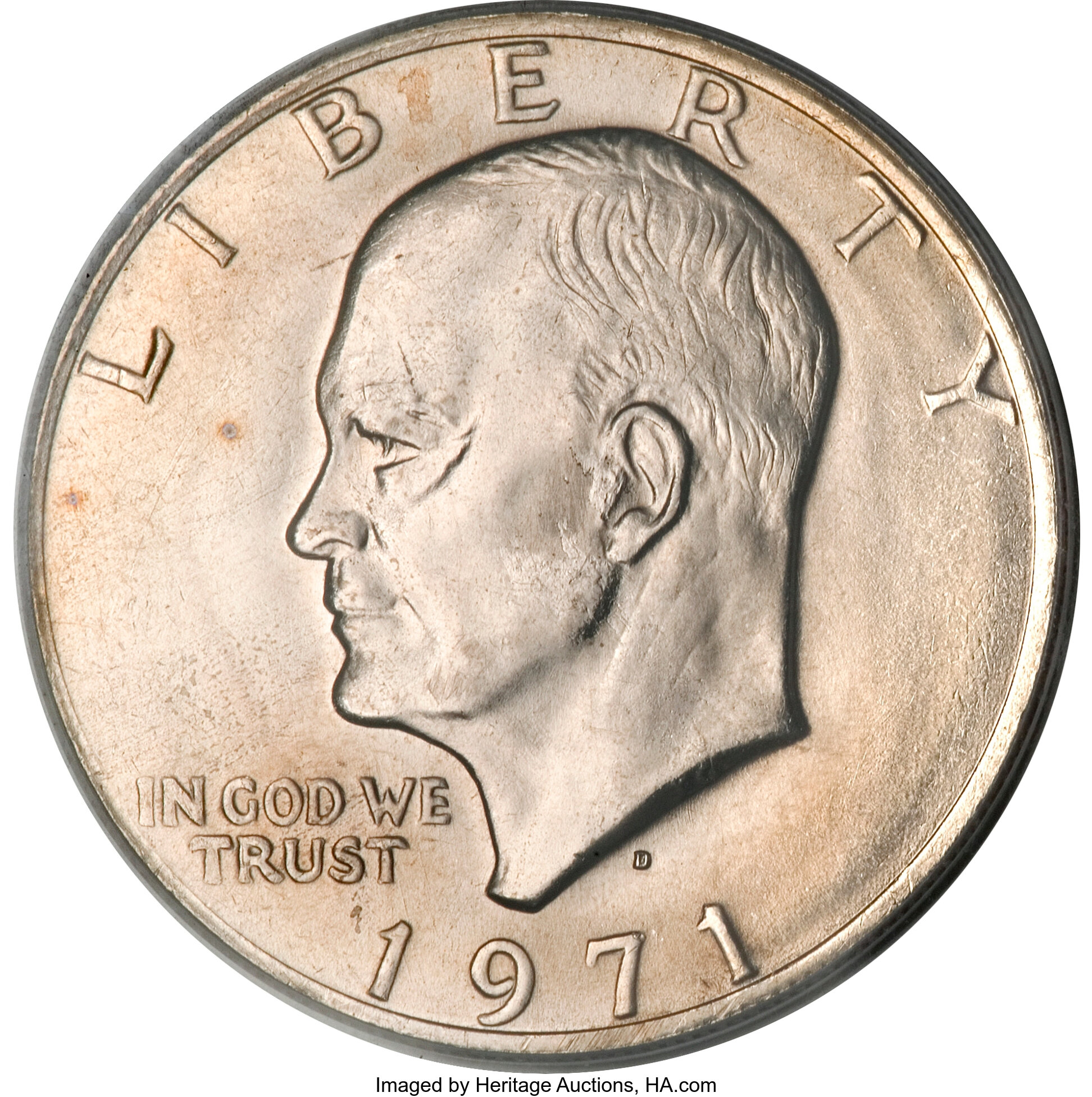 1971-D $1 Eisenhower Dollar -- Reverse Indented by Dime Planchet ...