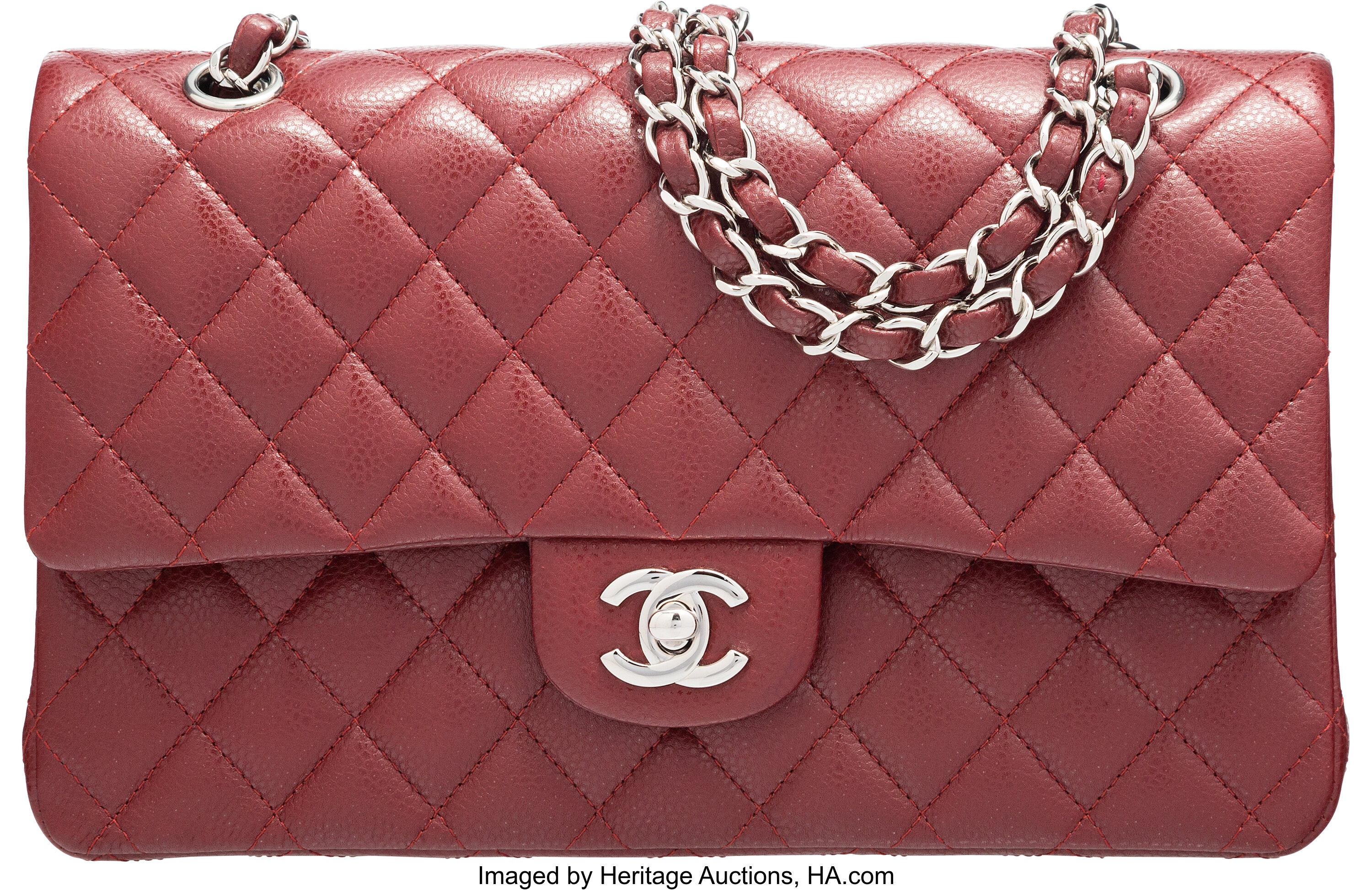 Chanel Burgundy Quilted Caviar Leather Medium Classic Double Flap