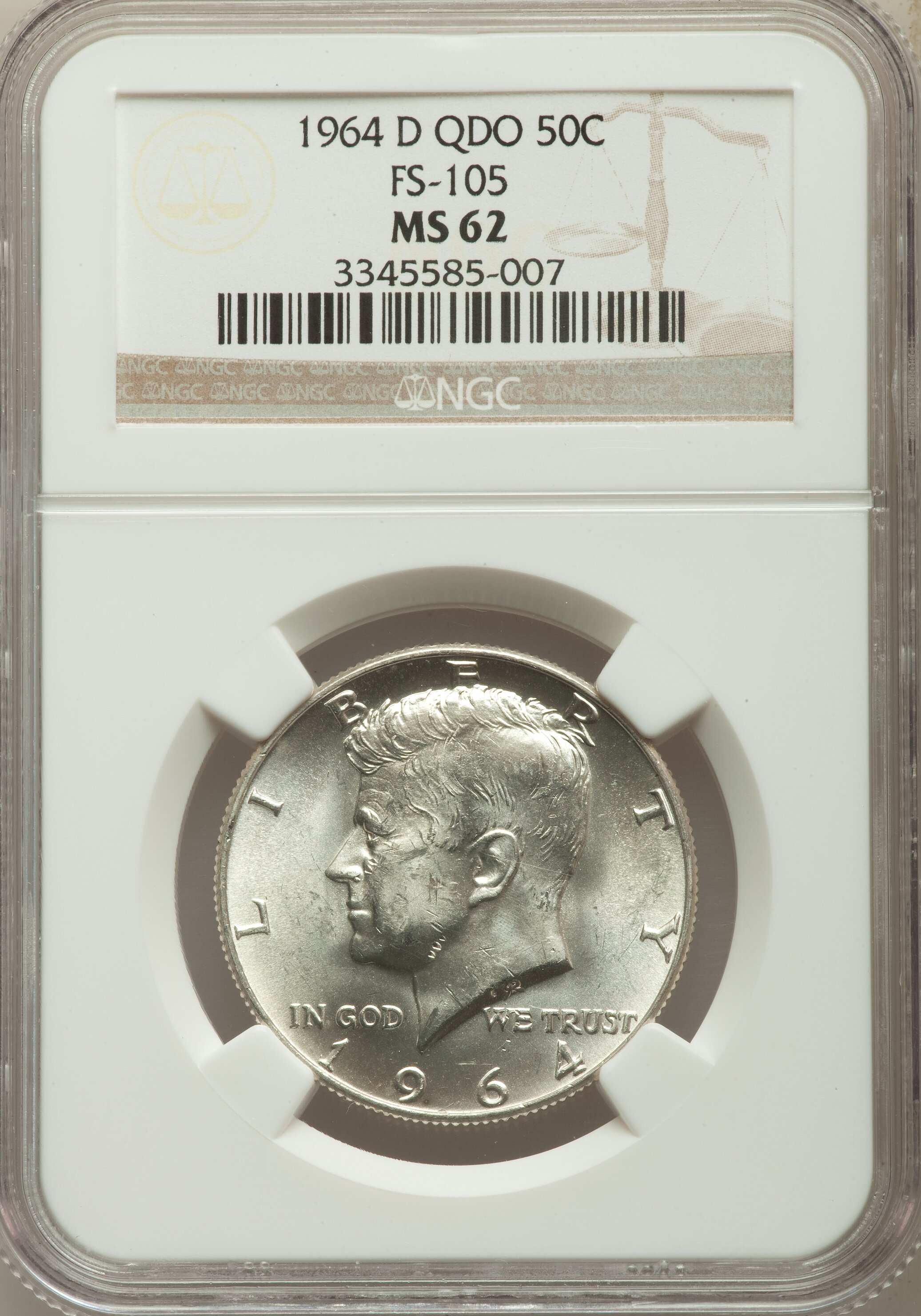 1964-D 50C Quadrupled Die Obverse, FS-105, MS62 NGC. (FS