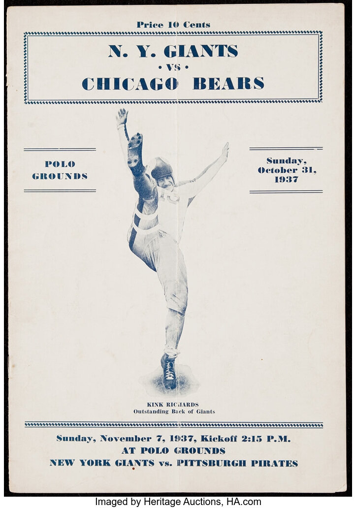 1937 Chicago Bears vs. New York Giants Program..  Football