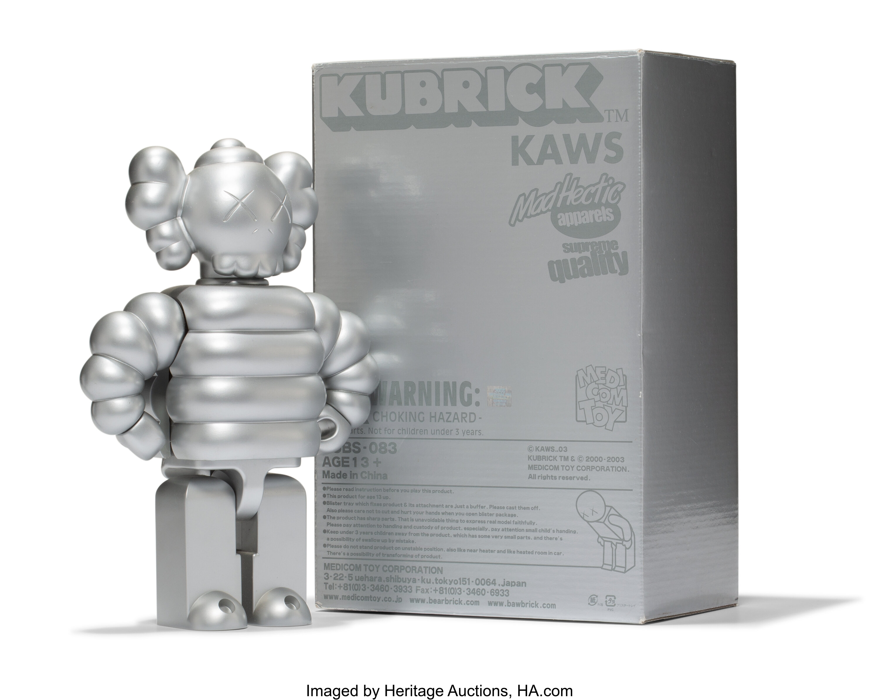 KAWS X realMad Hectic. Kubrick 400% (Silver), 2003. Painted cast