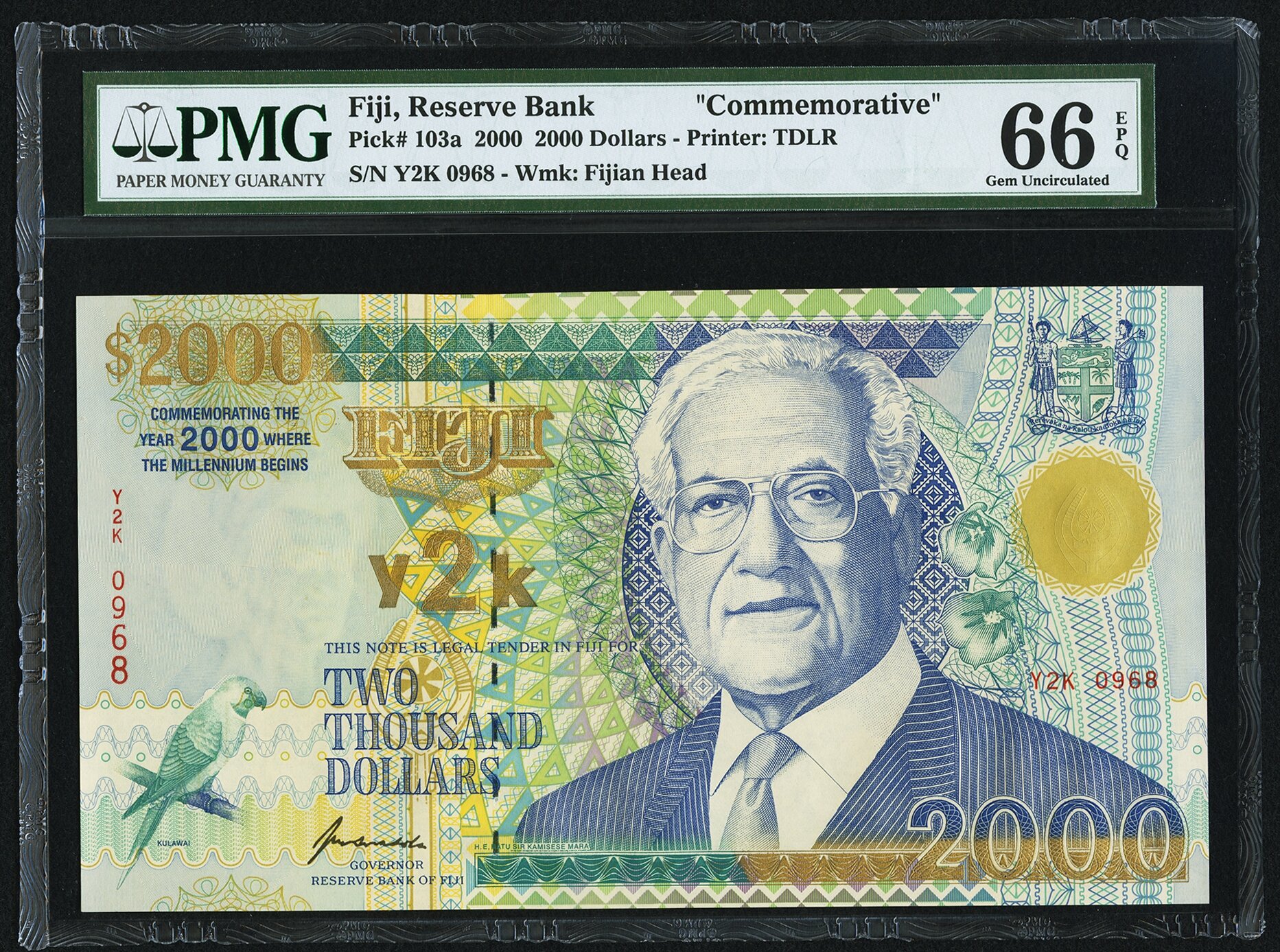 Fiji, $2000 Dollars, 2000, Y2k Issue, P - 103, Unc Commemorative