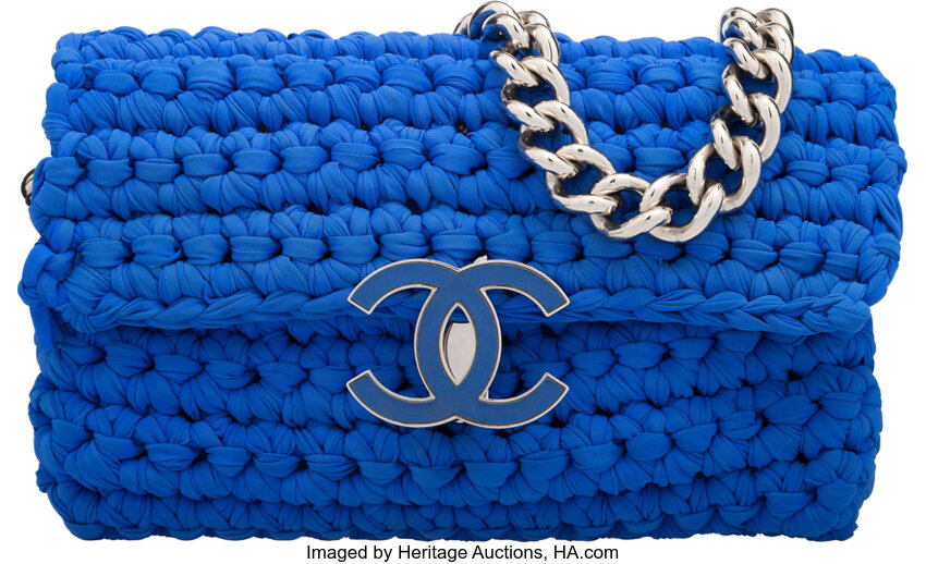 Chanel Woven Blue Neoprene Single Flap Bag with Silver Hardware