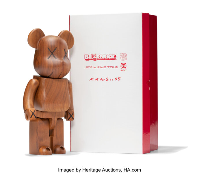 KAWS X BE@RBRICK. BWWT 400%, 2005. Karimoku wood. 10-3/4 x 5-1/4 x