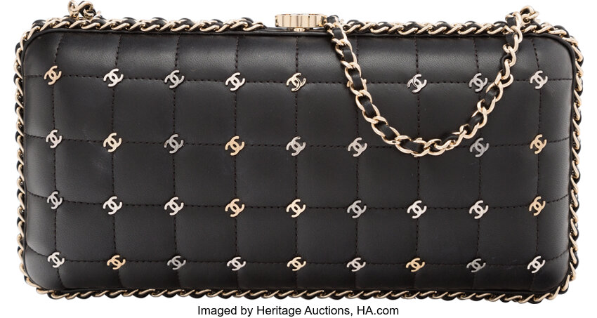 Chanel Black Quilted Iridescent Suede Chain Around Clutch Chanel