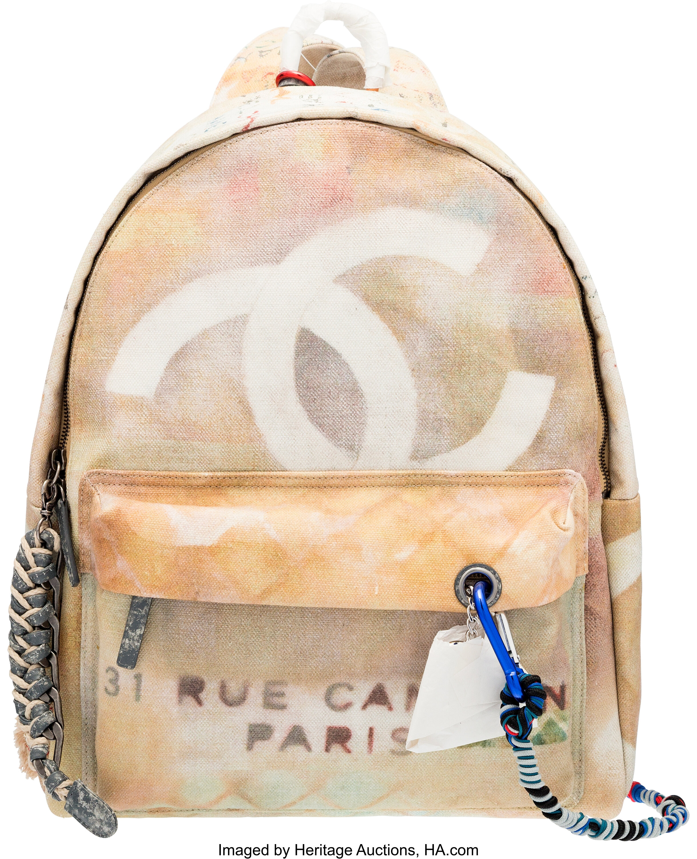 CHANEL Graffiti Printed Canvas Medium Backpack Beige 321414