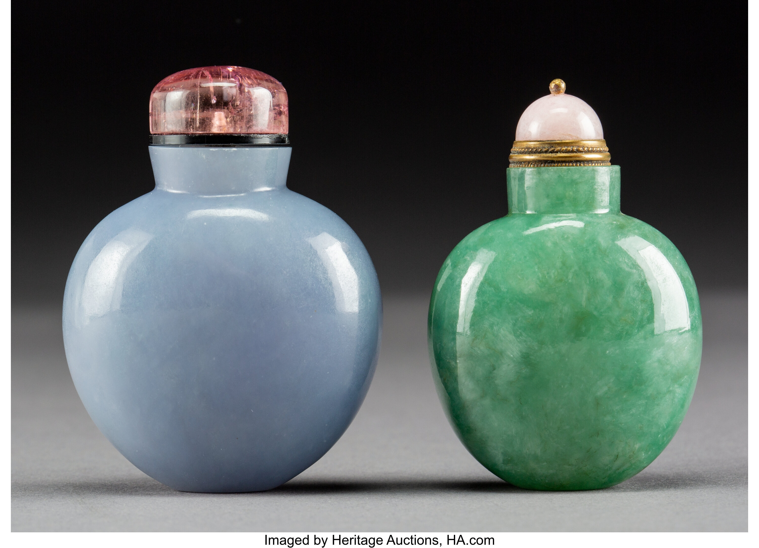 Two Chinese Jadeite Snuff Bottles 2 1 2 Inches High 6 4 Cm Lot Heritage Auctions