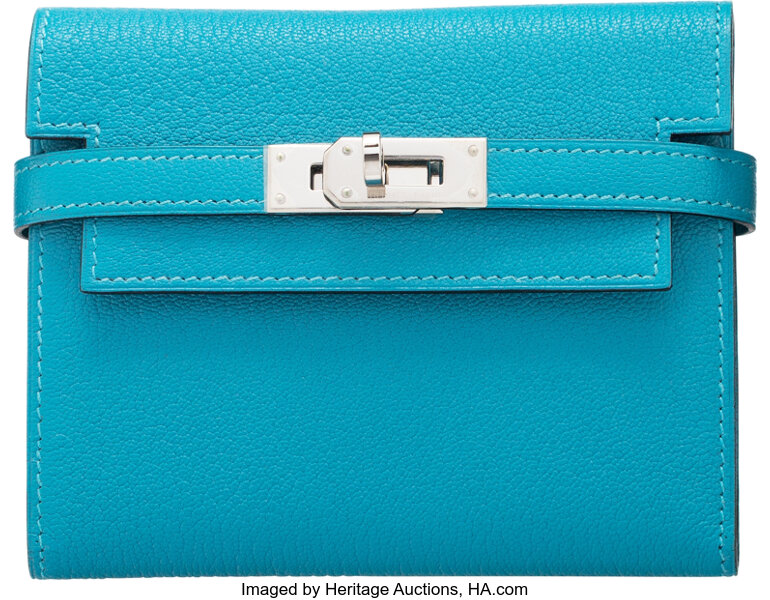HERMES Kelly Compact Wallet purse Y Chevre Blue brume GHW Used