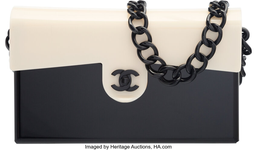 Chanel Black & Cream Acrylic Medium Flap Bag. Condition: 4. 8.75