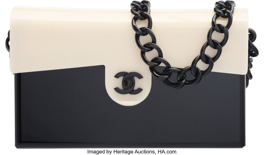 Chanel Black & Cream Acrylic Medium Flap Bag. Condition: 4. 