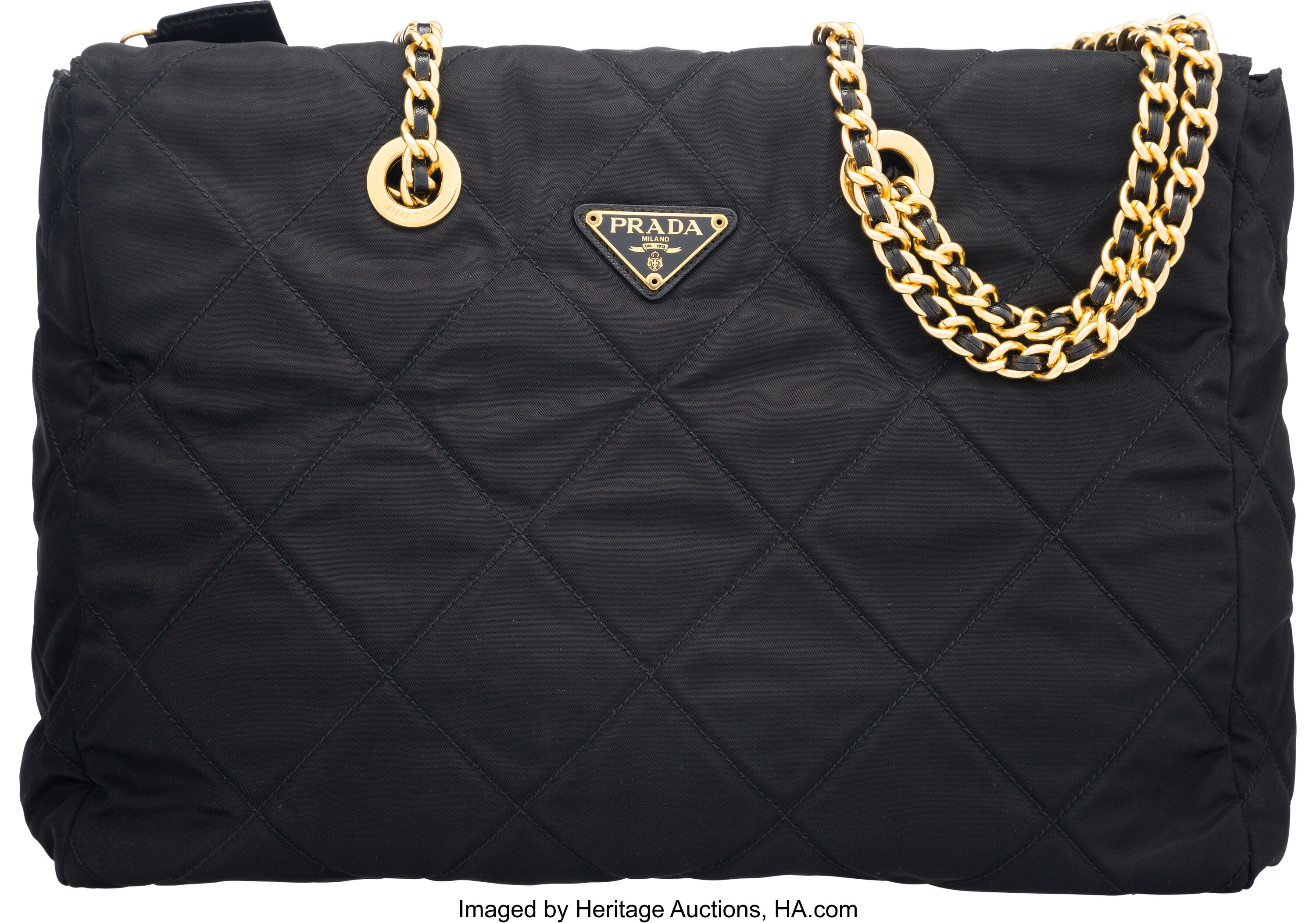 Prada Black Quilted Nylon Chain Tote Bag