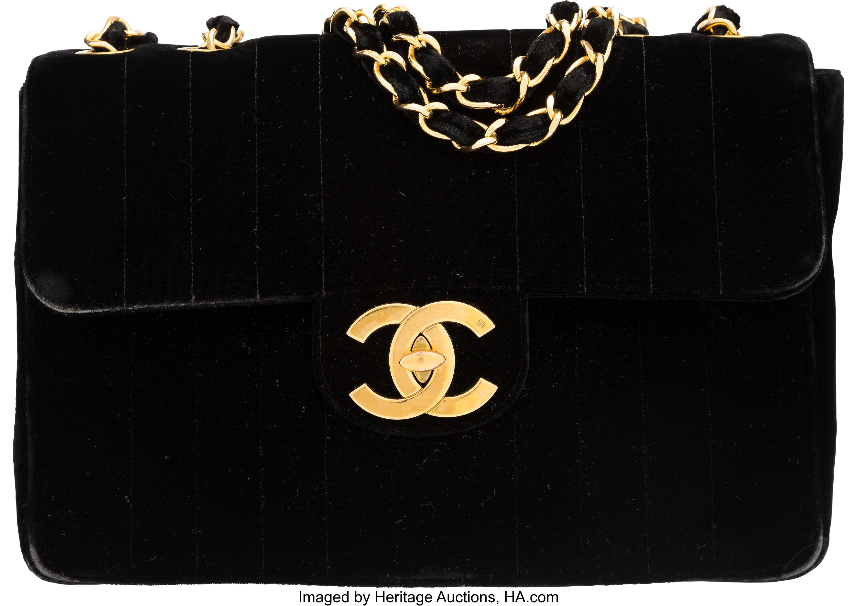 Black Velvet Flap Bag Gold and Glass Hardware