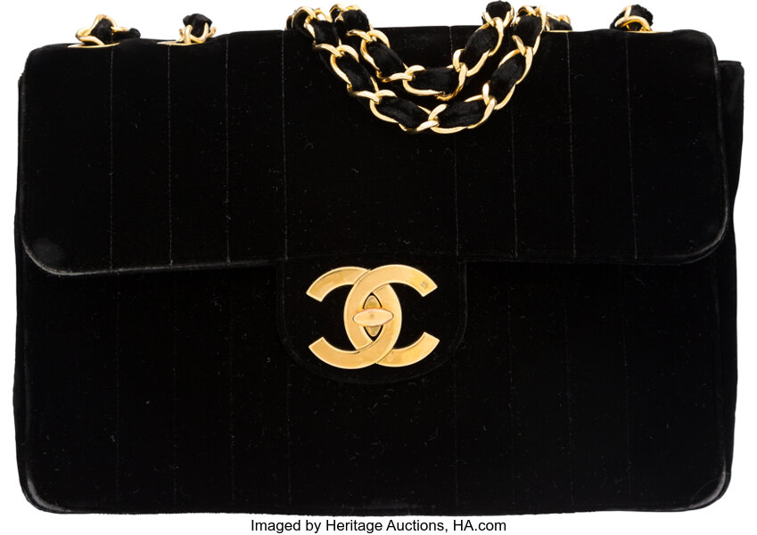 Chanel Black Velvet Jumbo Single Flap Bag with Gold Hardware