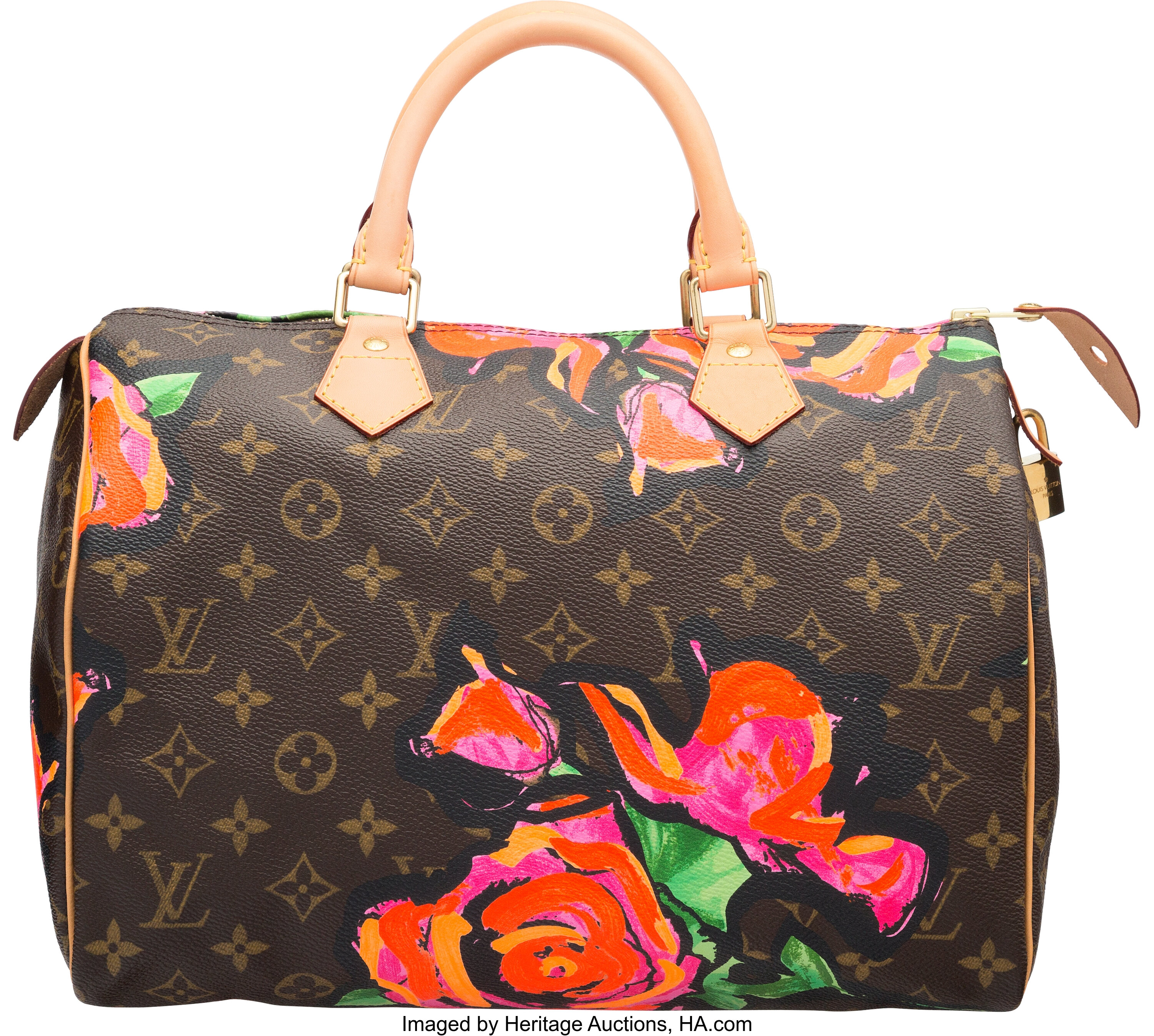 LOUIS VUITTON Louis Vuitton Monogram Canvas Steven Sprouse Roses Neverfull  MM Bag, Brown Women's Handbag