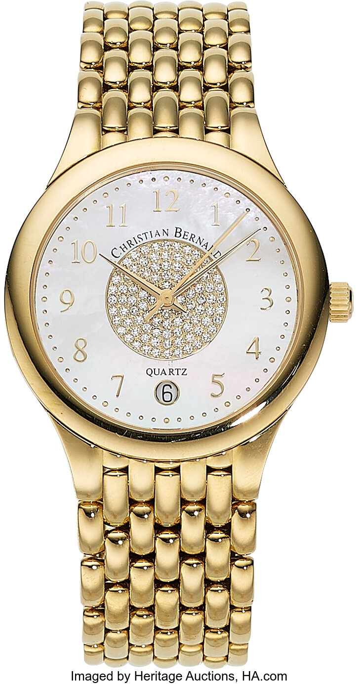 Christian Bernard Gentleman s Diamond Mother of Pearl Gold Watch