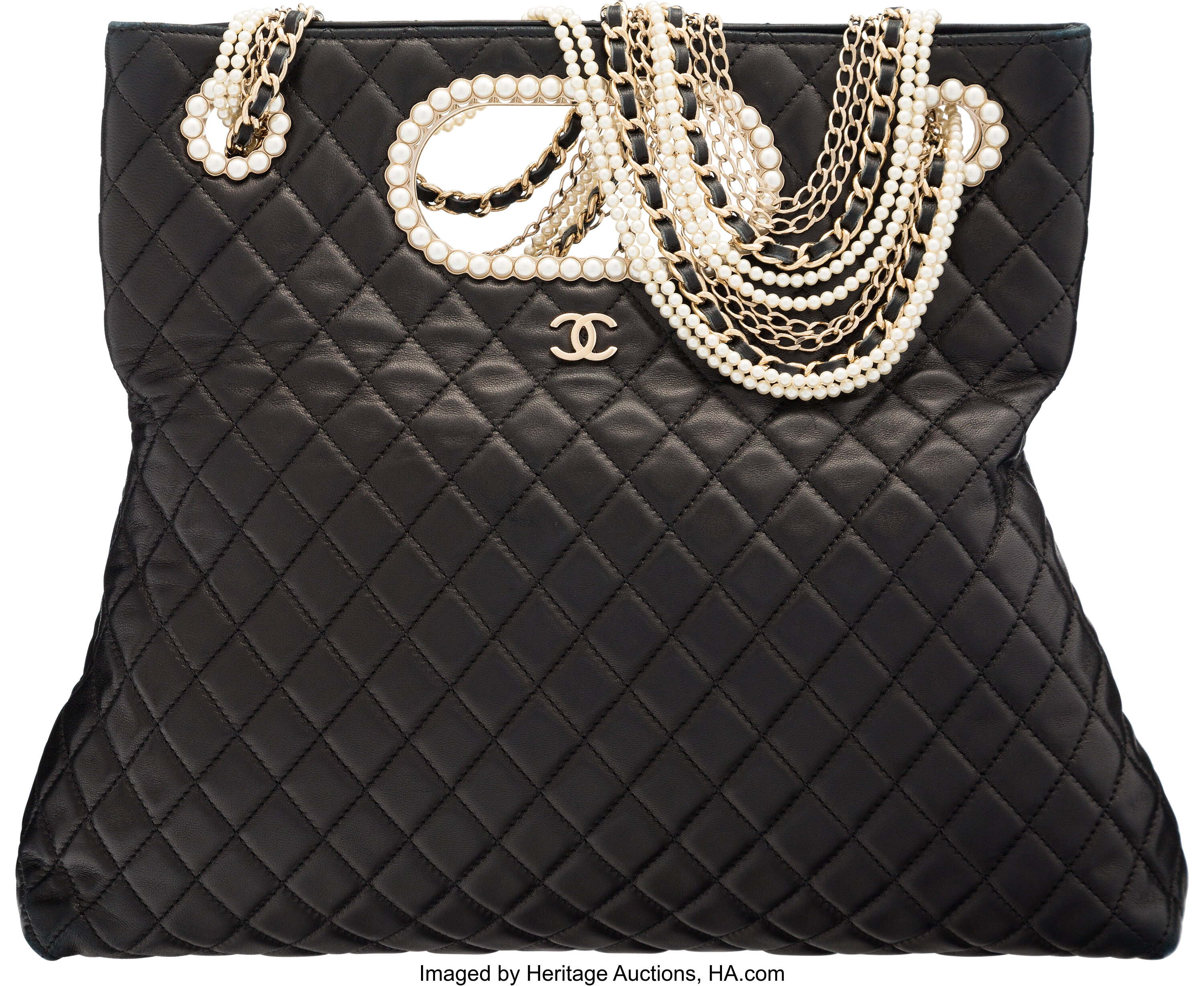 Chanel Black Quilted Lambskin Westminster Pearls Convertible Tote