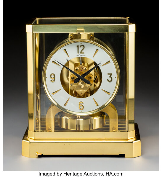 A Jaeger LeCoultre Brass and Glass Atmos Clock Le Sentier Le