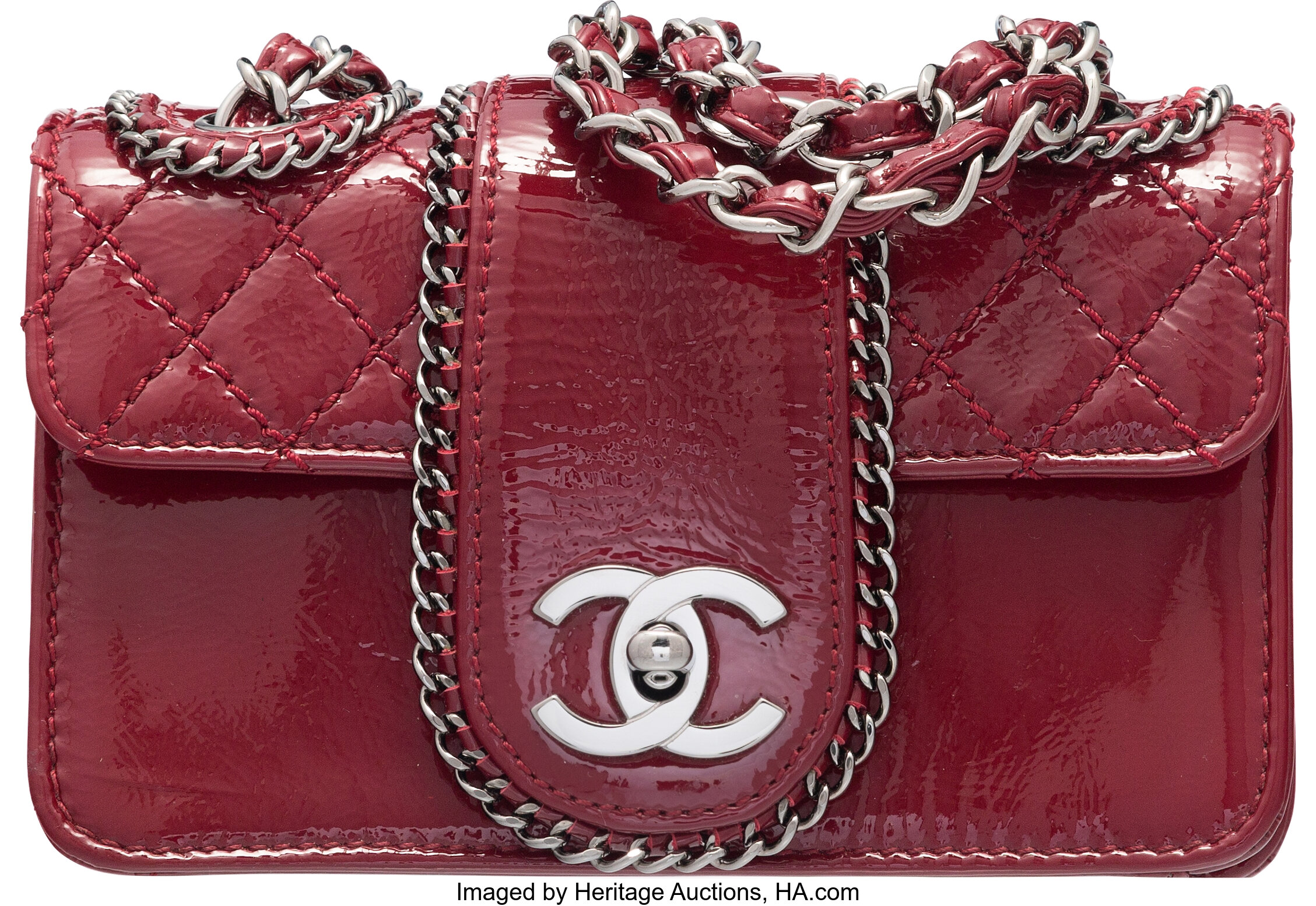 Chanel Red Patent Leather Mini Madison Flap Bag with Ruthenium, Lot #58018