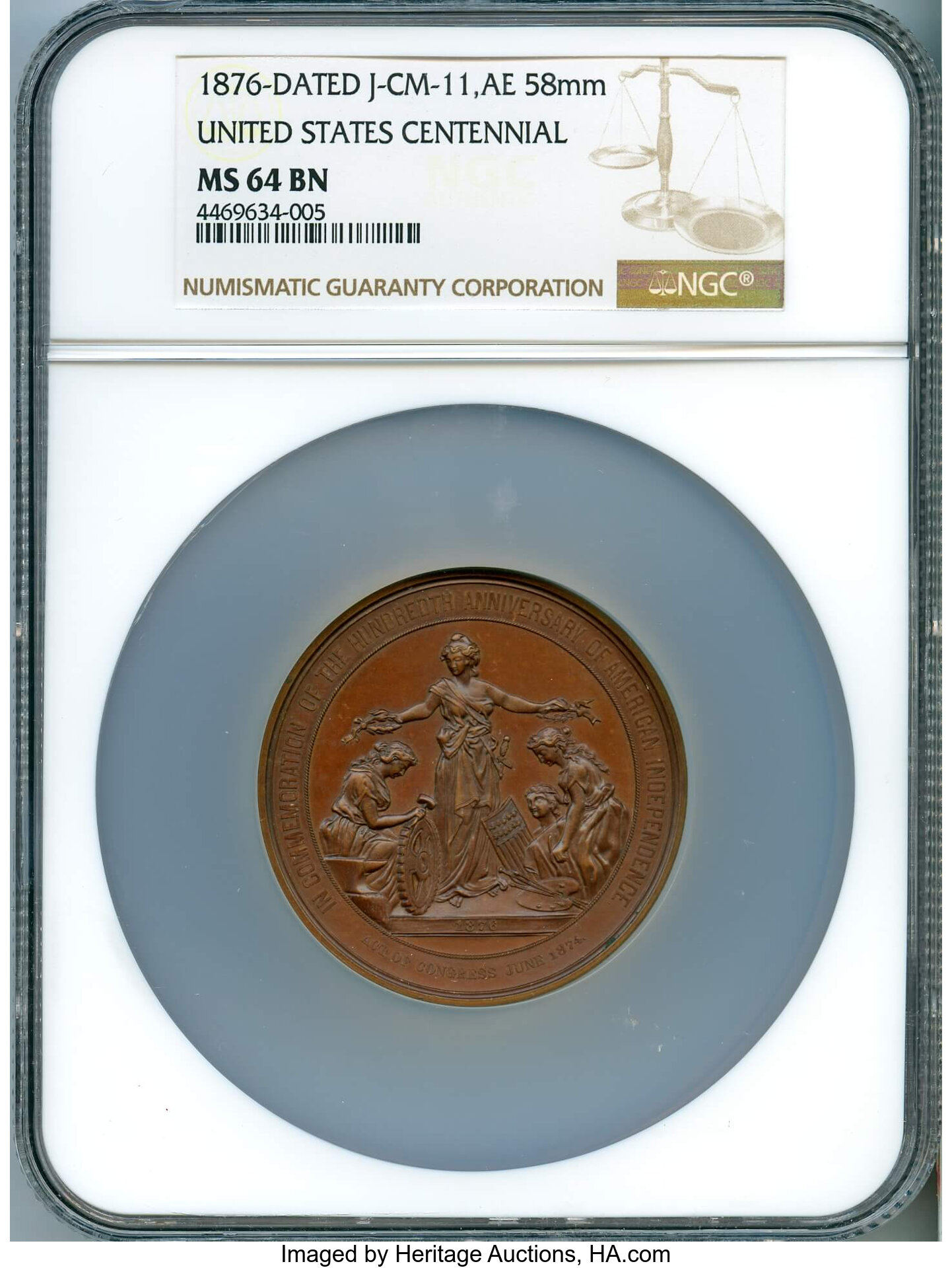 1876 United States Centennial Medal J Cm 11 Ae Ms64 Brown Ngc 58 Lot Heritage Auctions