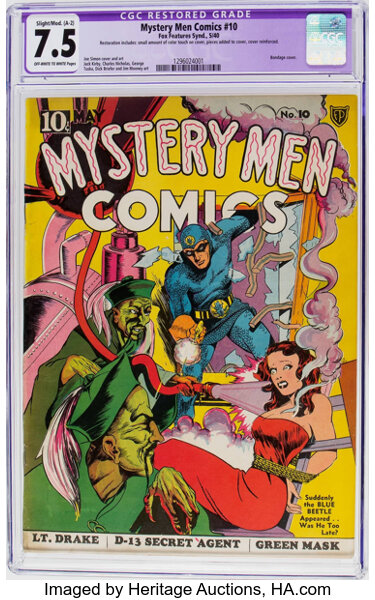 Mystery Men Comics #10 (Fox, 1940) CGC Apparent VF- 7.5 Slight to Moderate (A-2) Off-white to white pages....