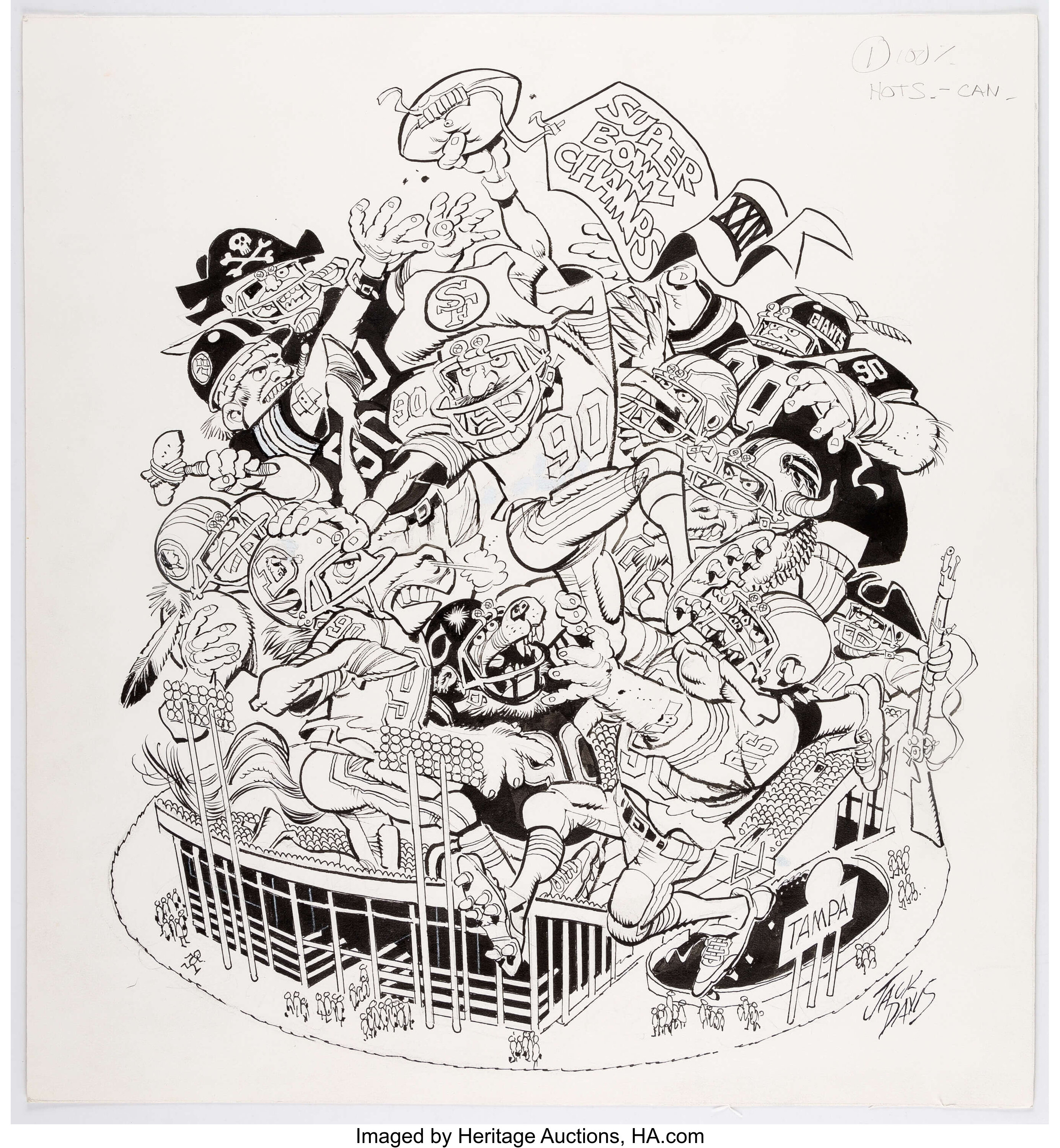 Jack Davis Buffalo Bills Football Illustration Original Art, Lot #93520