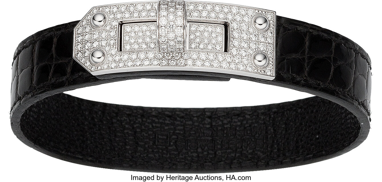 Hermès Leather Micro Kelly Bracelet - Black, Palladium-Plated Wrap,  Bracelets - HER555678