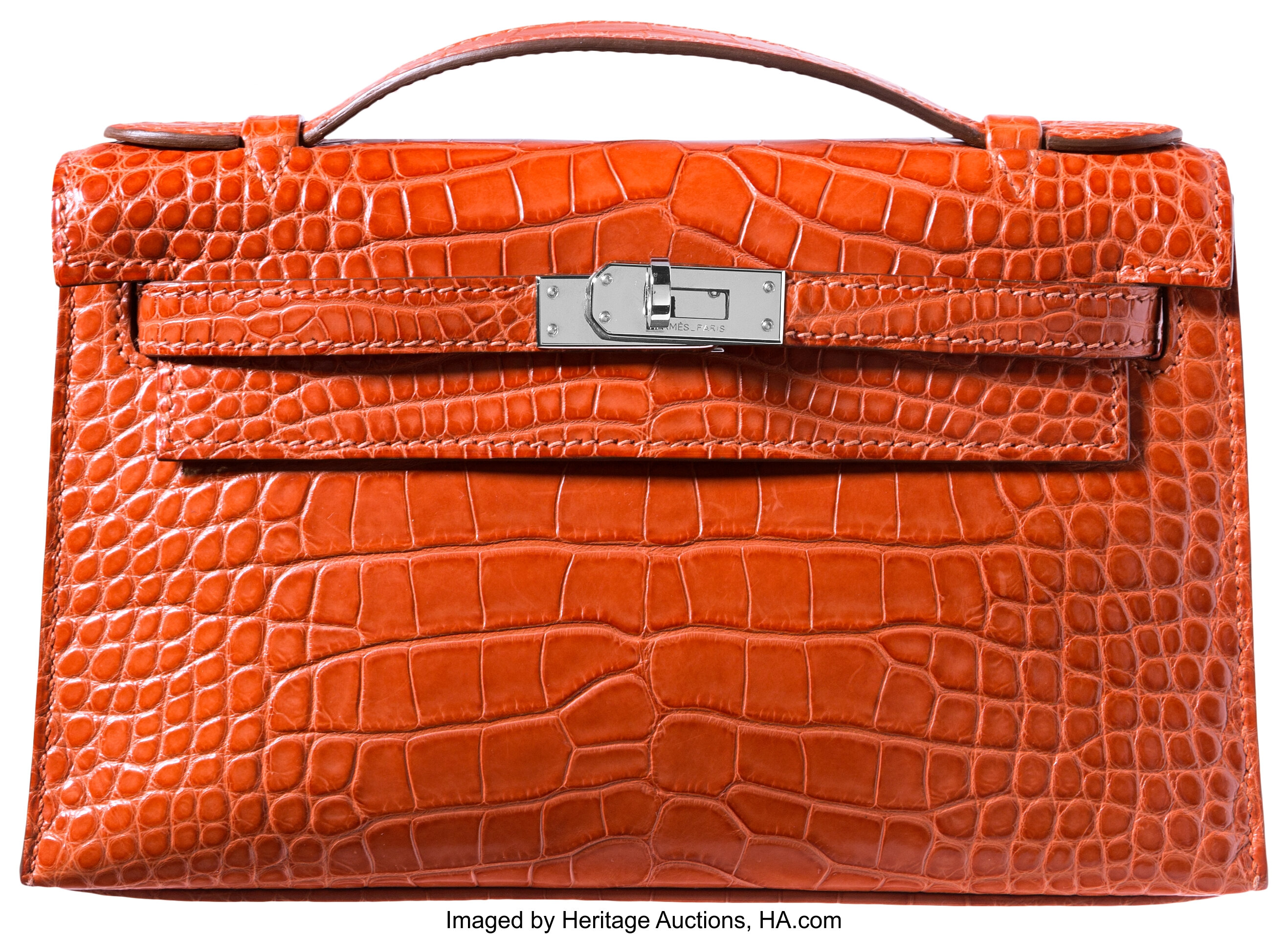 Hermes Kelly Pochette Cactus Alligator Lisse Shiny Palladium