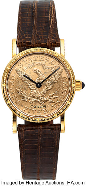 Corum 1886 5 Gold Coin Wristwatch Manual Wind 18k YG Circa