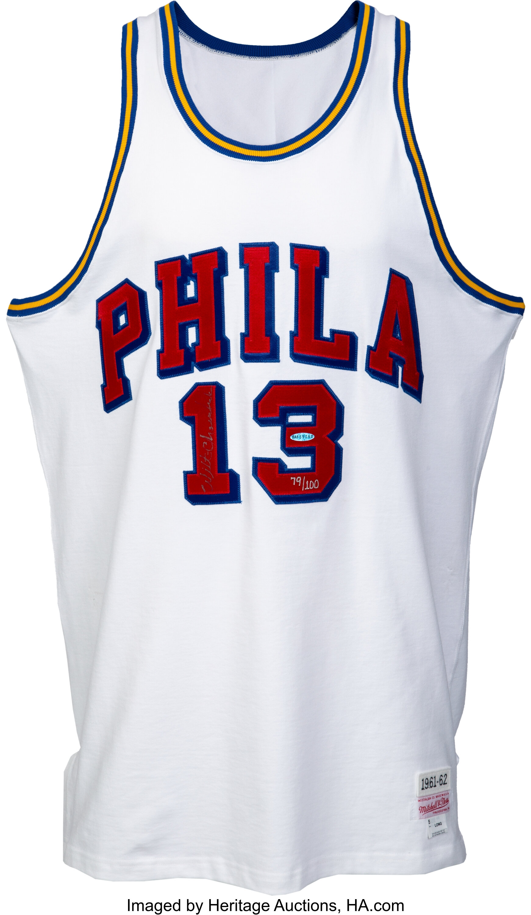 1990's Wilt Chamberlain Signed Philadelphia 76ers UDA Jersey