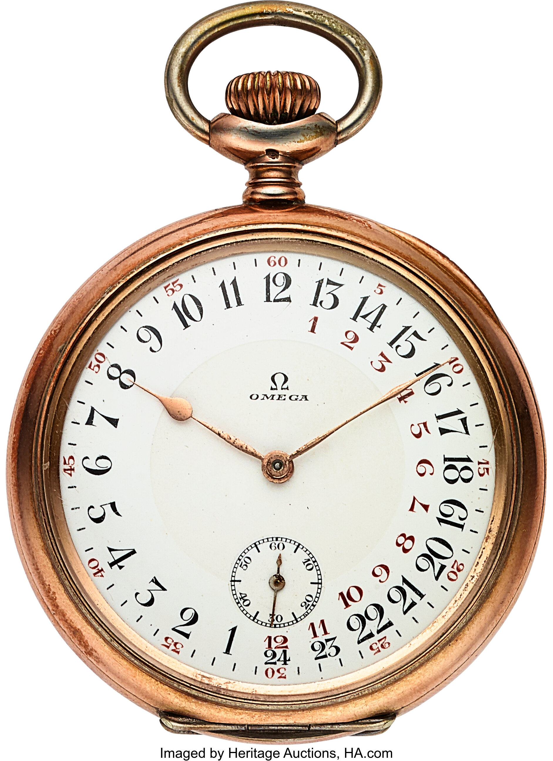 Omega Rare Silver Gilt Pocket Watch With 24 Hour Day Night Dial. Lot 54547 Heritage Auctions