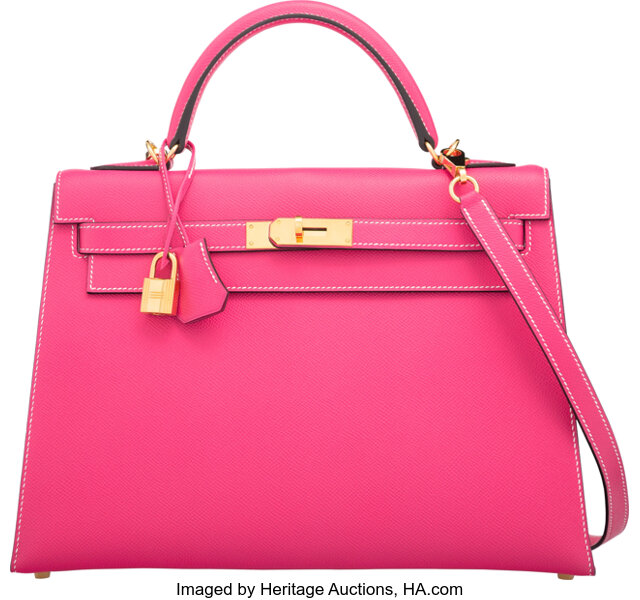 Hermes 32cm Rose Tyrien Epsom Leather Kelly Bag with Gold Hardware