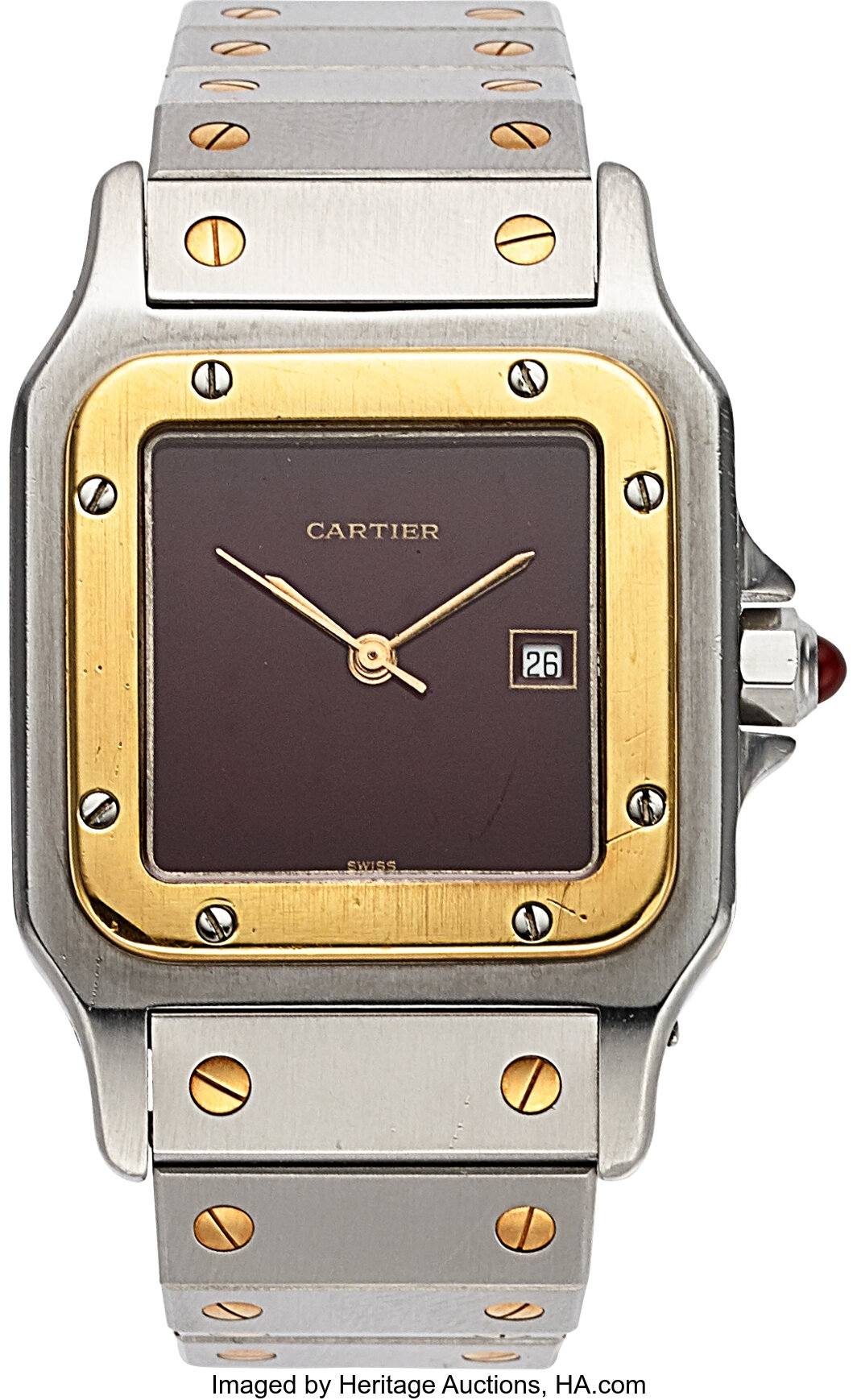 Cartier Santos Galbee Rare Burgundy Dial Circa 1990 s. Lot