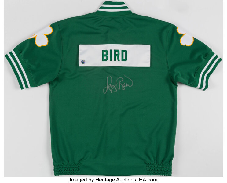 Larry Bird Signed Celtics Custom Framed Nike Warmup Jersey with
