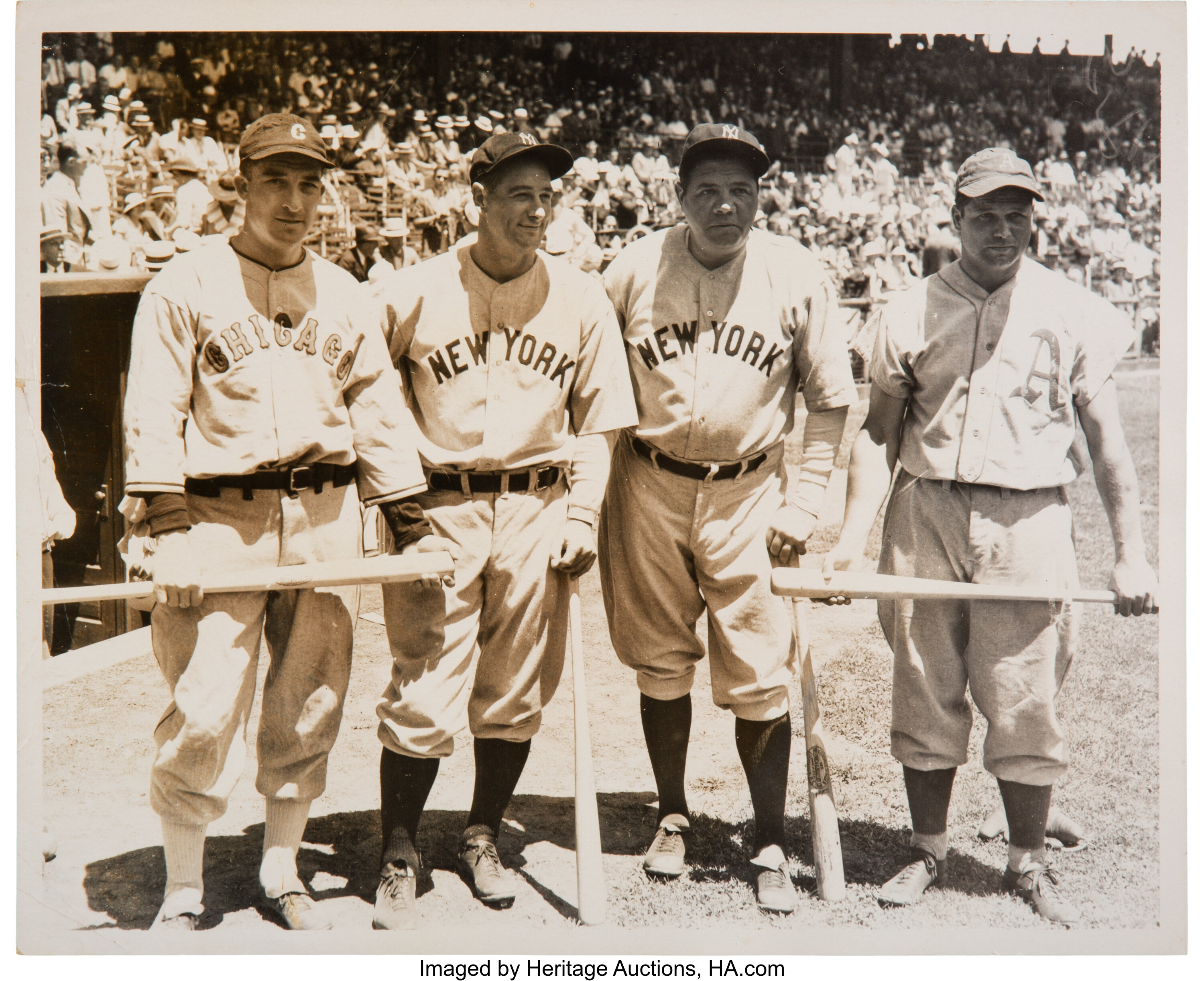 Superb Babe Ruth, Lou Gehrig and Jimmie Foxx Photograph