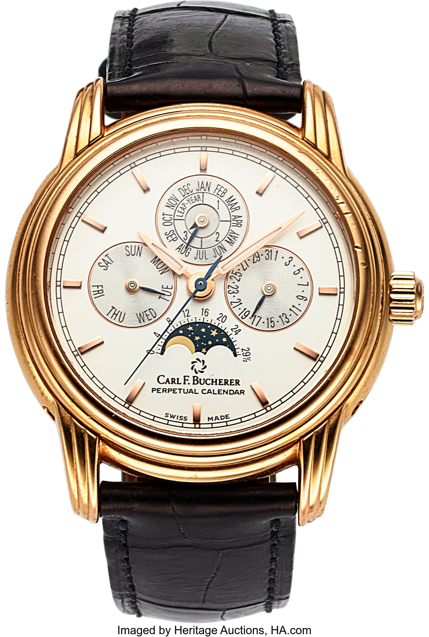 Carl F Bucherer Archimedes 18k Perpetual Calendar Moonphase Lot 54145 Heritage Auctions