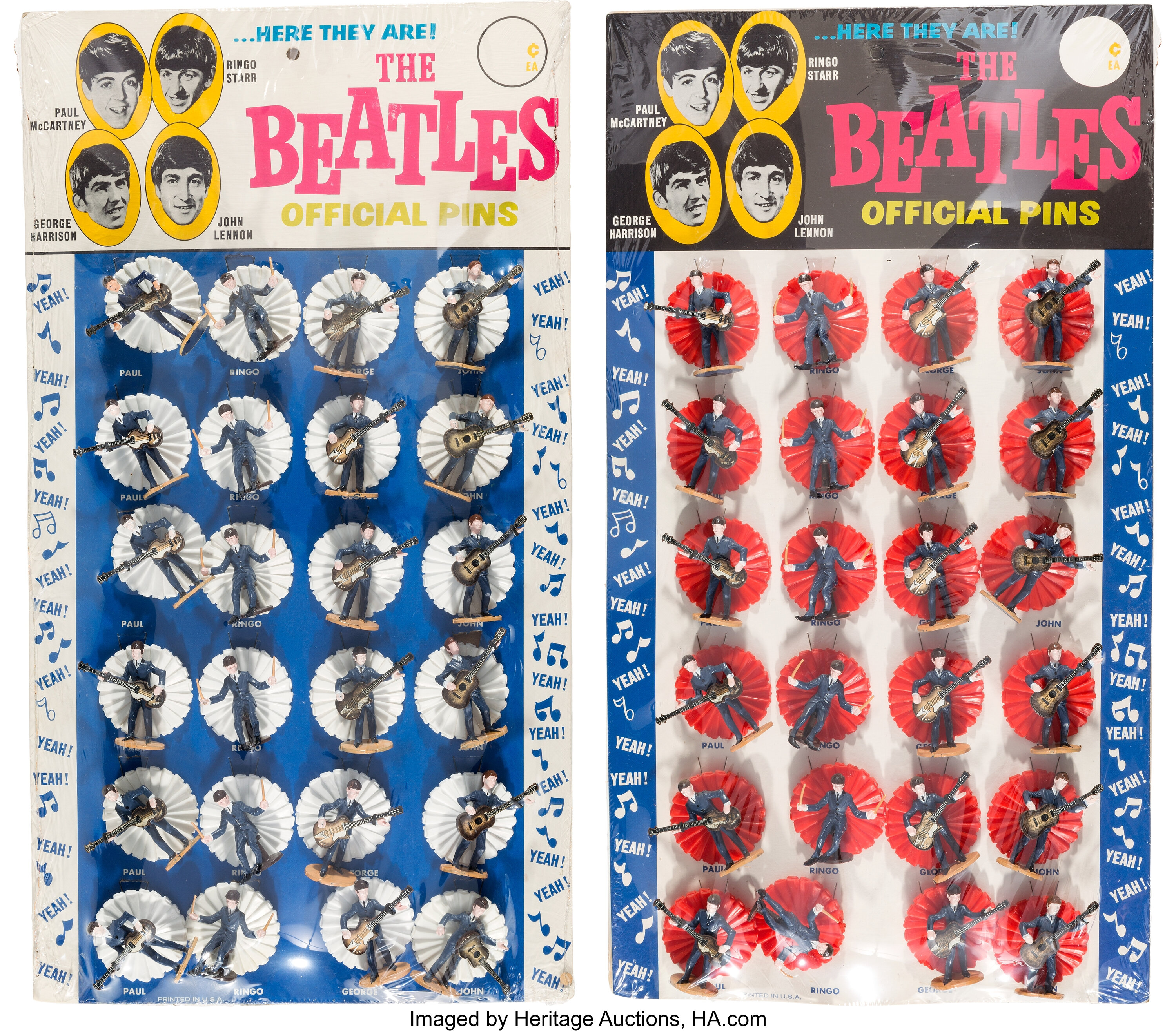 Beatles Official Pins Original Cardboard Store Display Complete