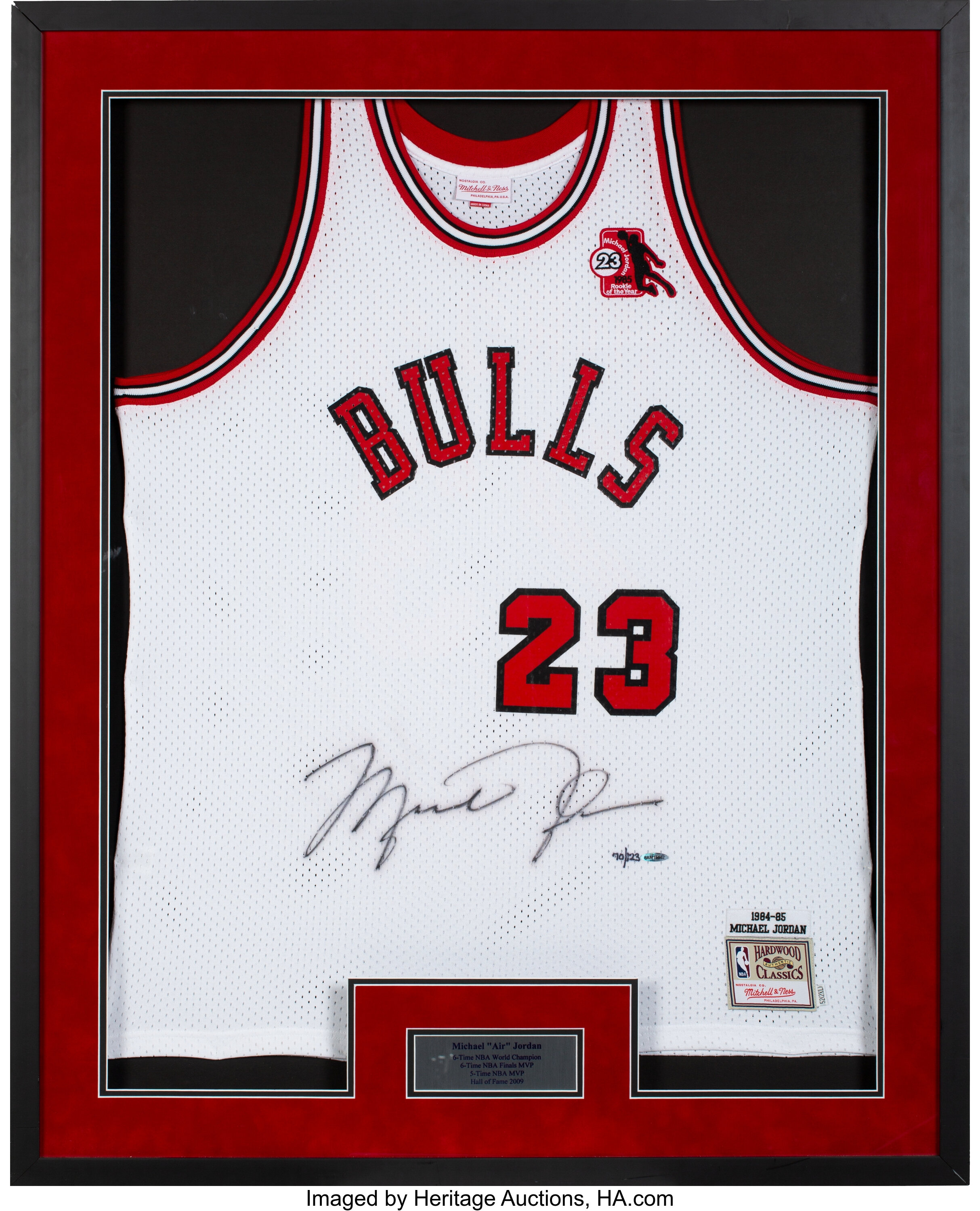 Autographed Chicago Bulls Michael Jordan Upper Deck 1984-1985 Red Mitchell  & Ness Hardwood Classics Rookie