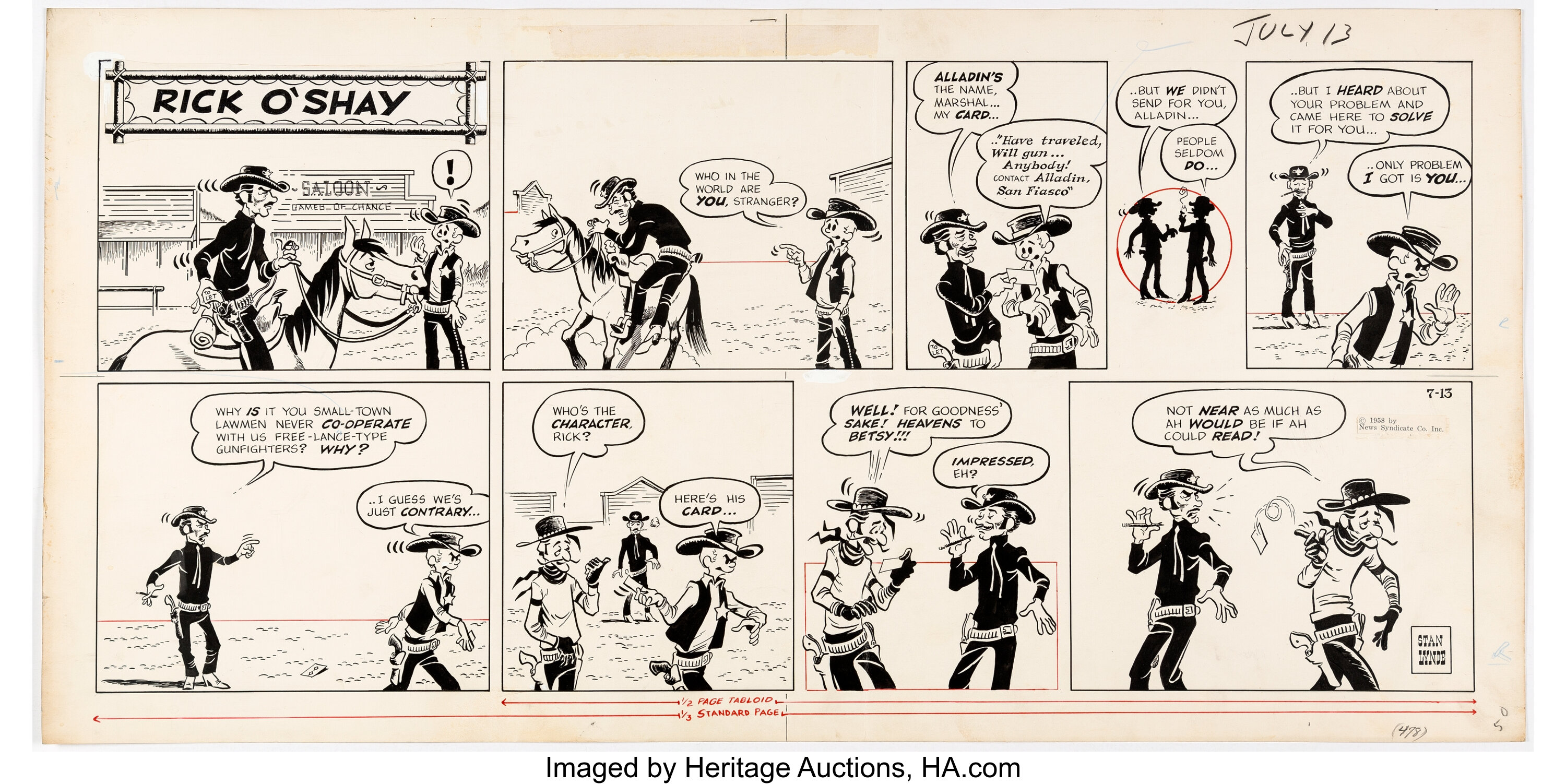 Stan Lynde Rick O'Shay Sunday Comic Strip Original Art, dated