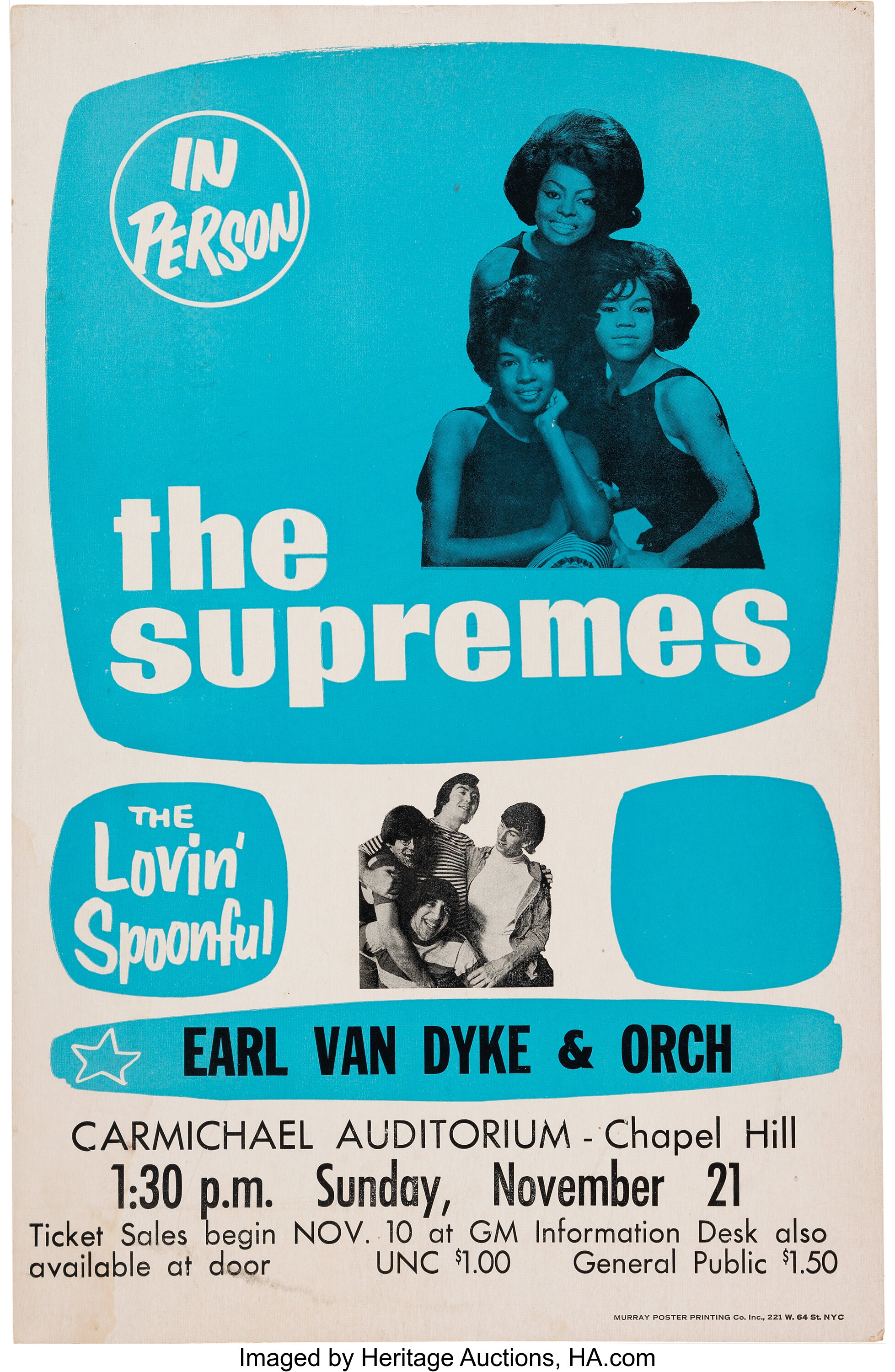 Supremes/Lovin' Spoonful Carmichael Auditorium Concert Poster | Lot ...